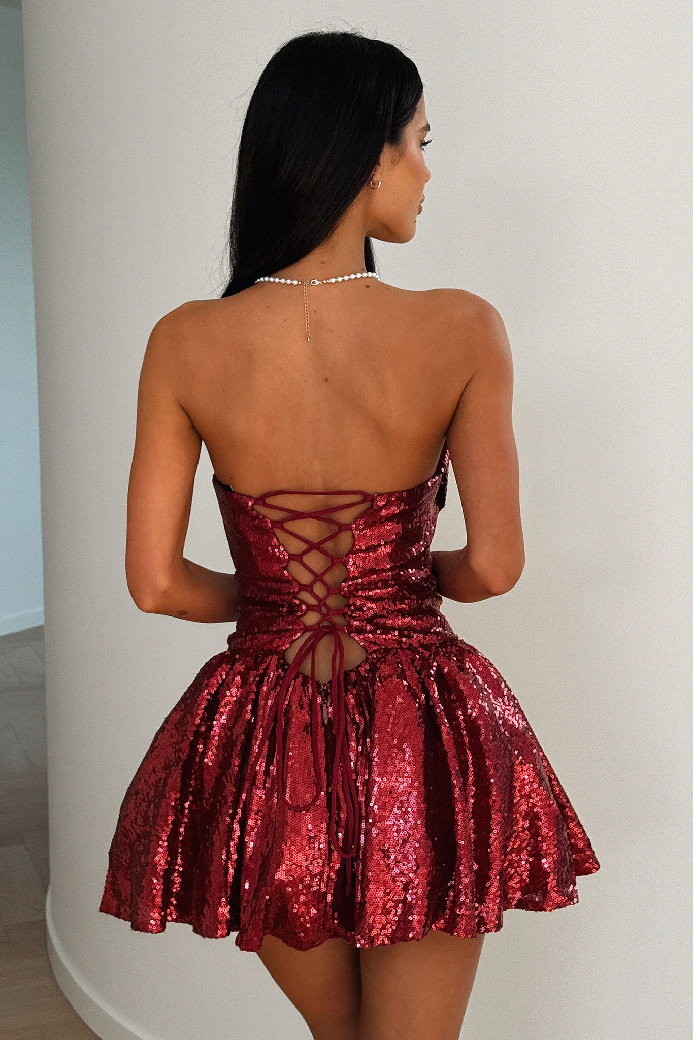 Ezrie Strapless Sequin Mini Dress - Burgundy