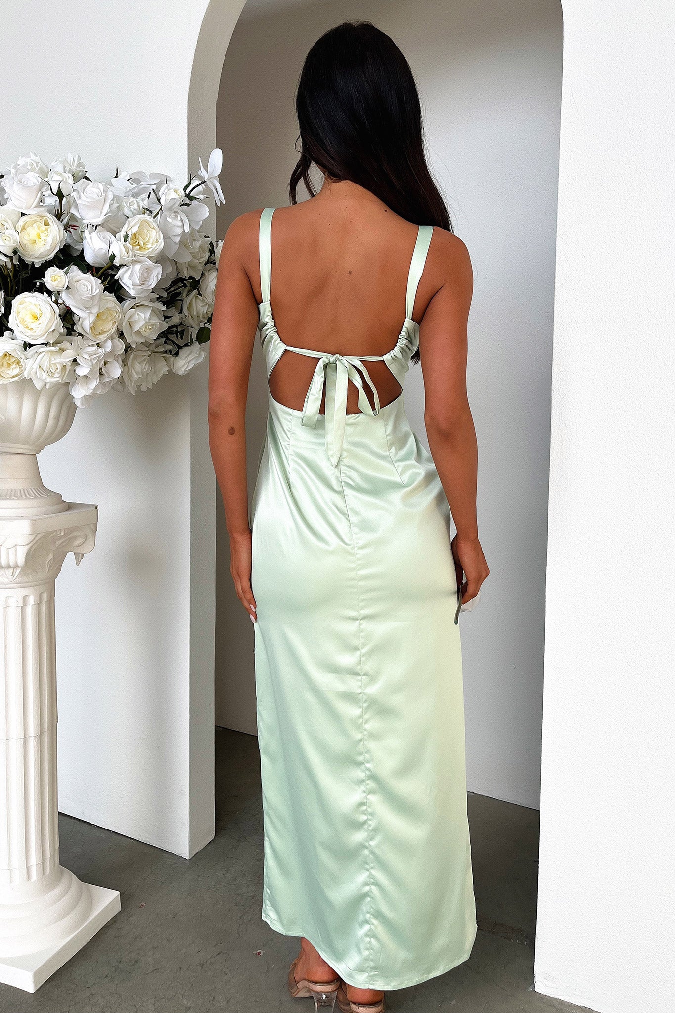 Sorrento Satin Maxi Dress - Sage