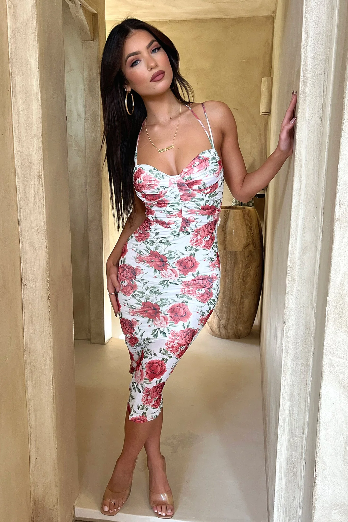 Ishana Midi Dress - Red Floral