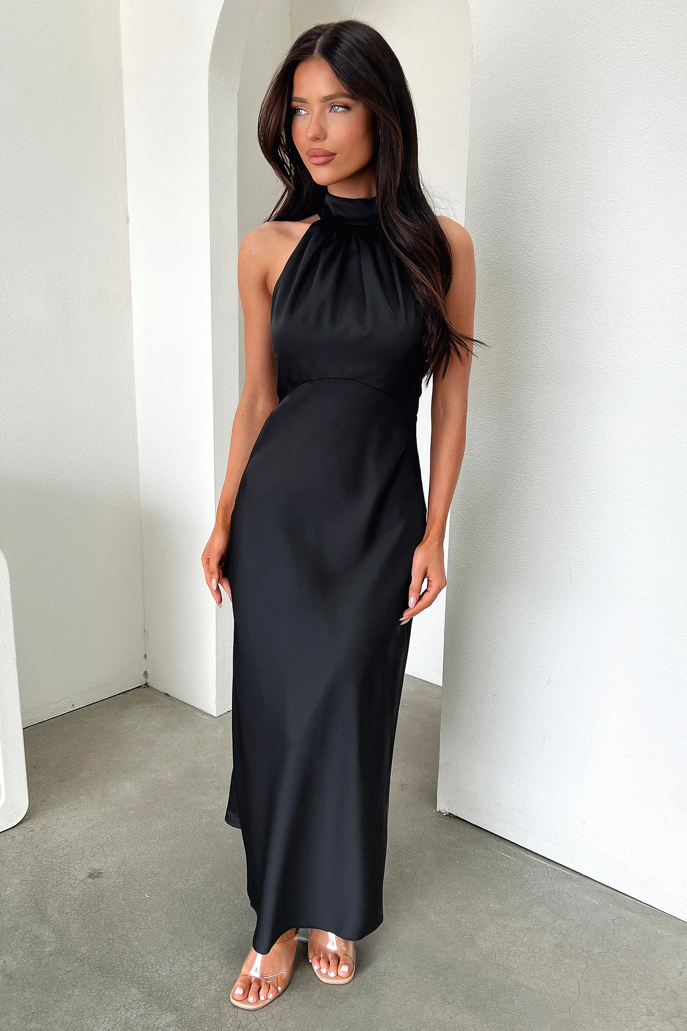 Daphne High Neck Maxi Dress - Black