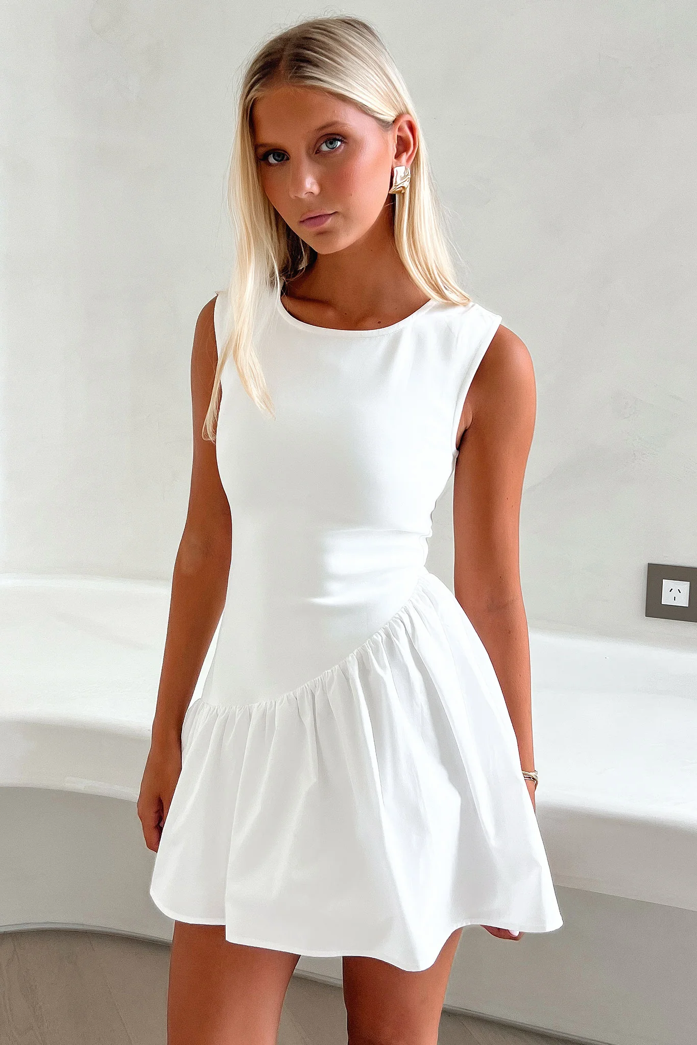 Adrienne Bubble Skirt Mini Dress - White