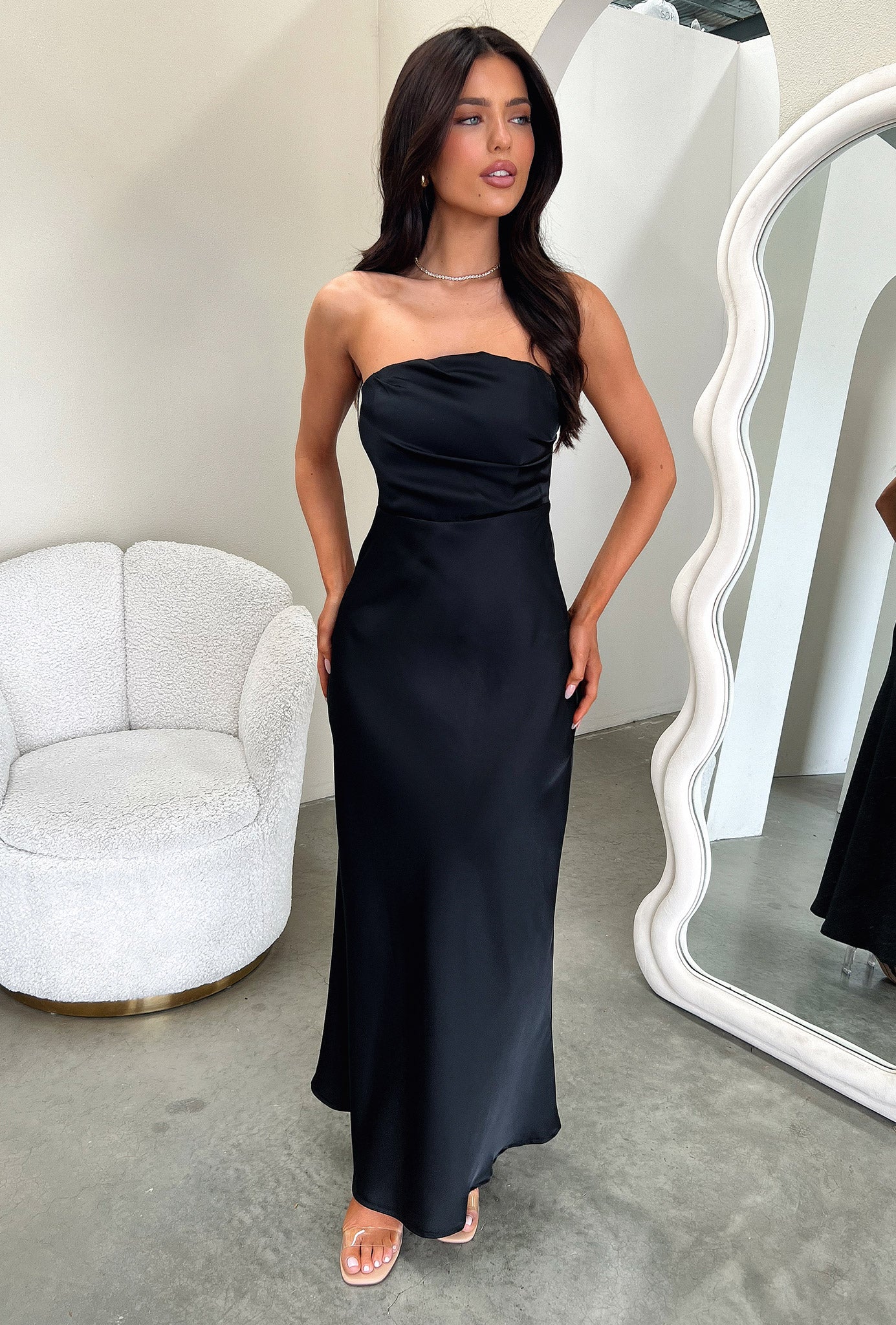 Elio Strapless Satin Maxi Dress - Black