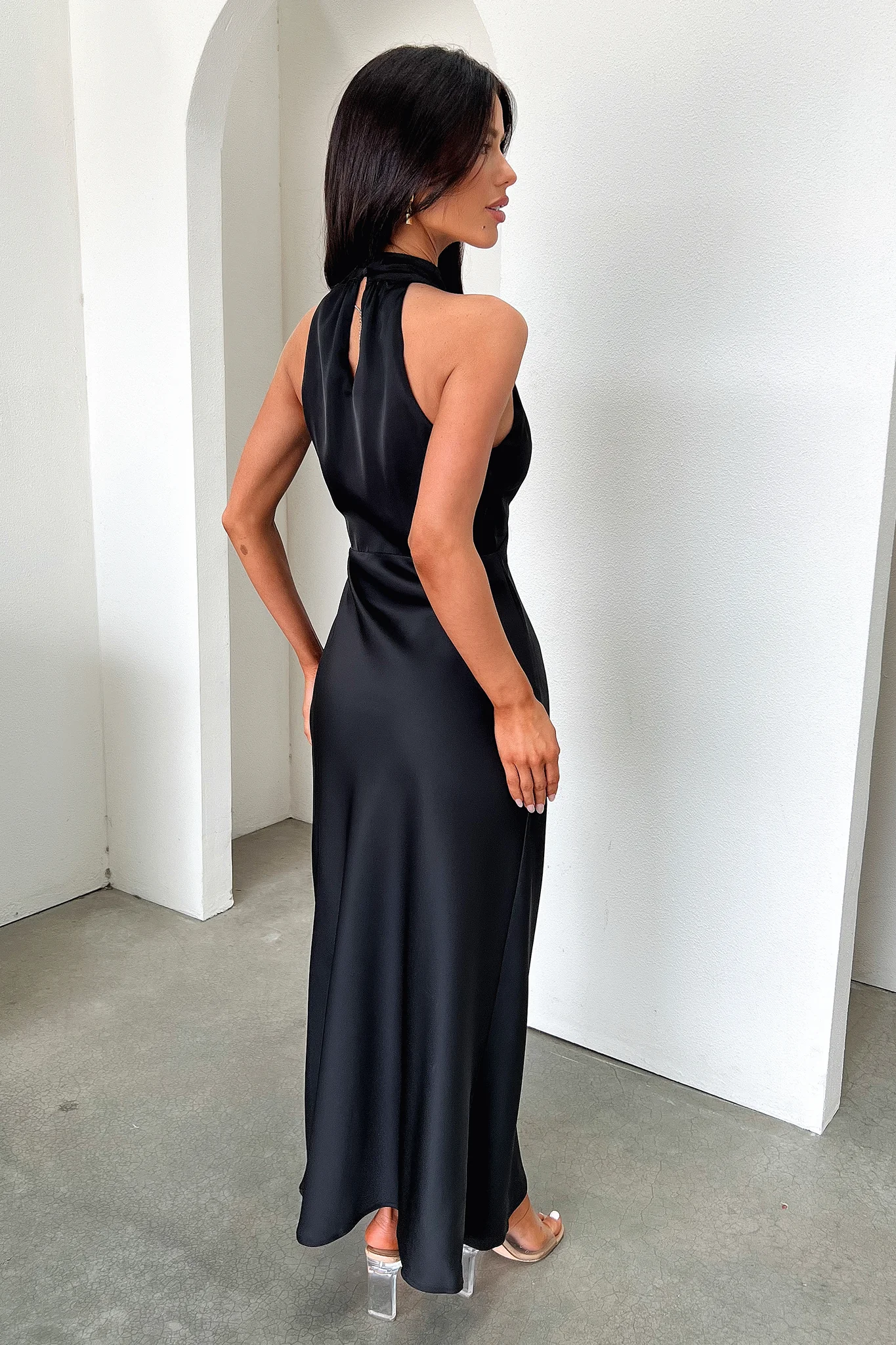 Daphne High Neck Maxi Dress - Black