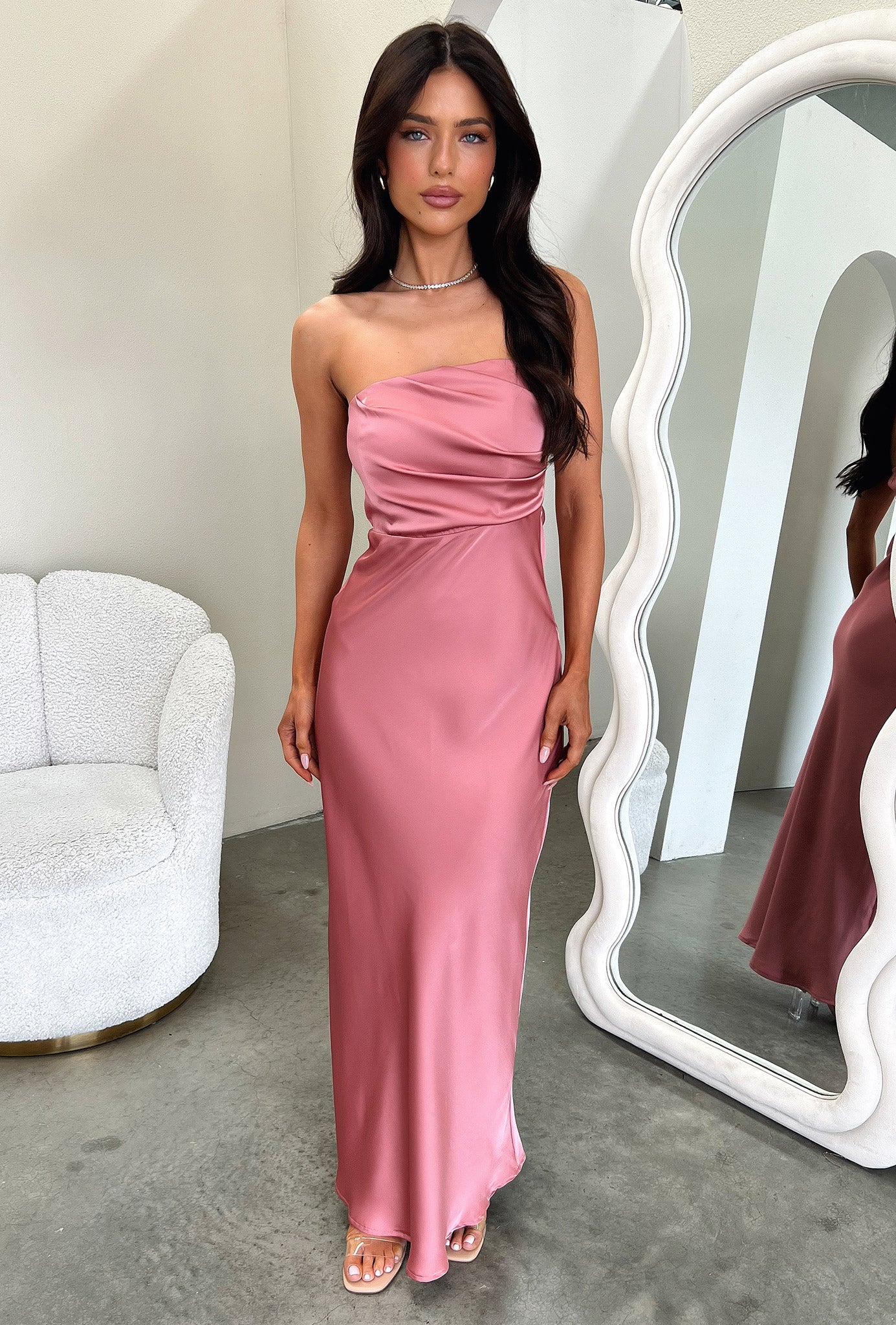 Elio Strapless Satin Maxi Dress - Rose