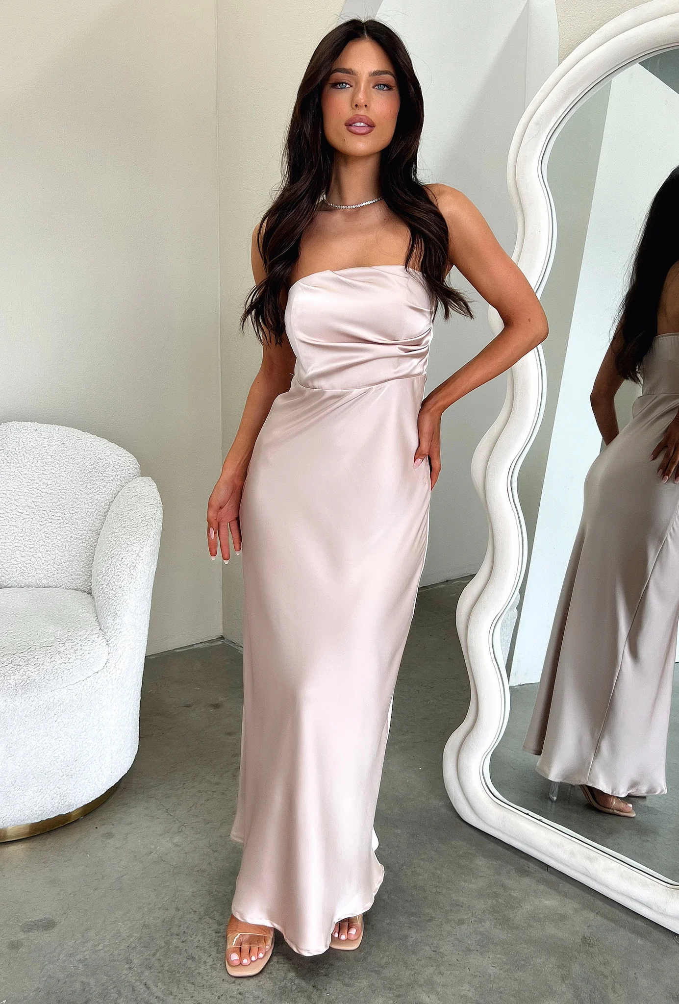 Elio Strapless Satin Maxi Dress - Champagne