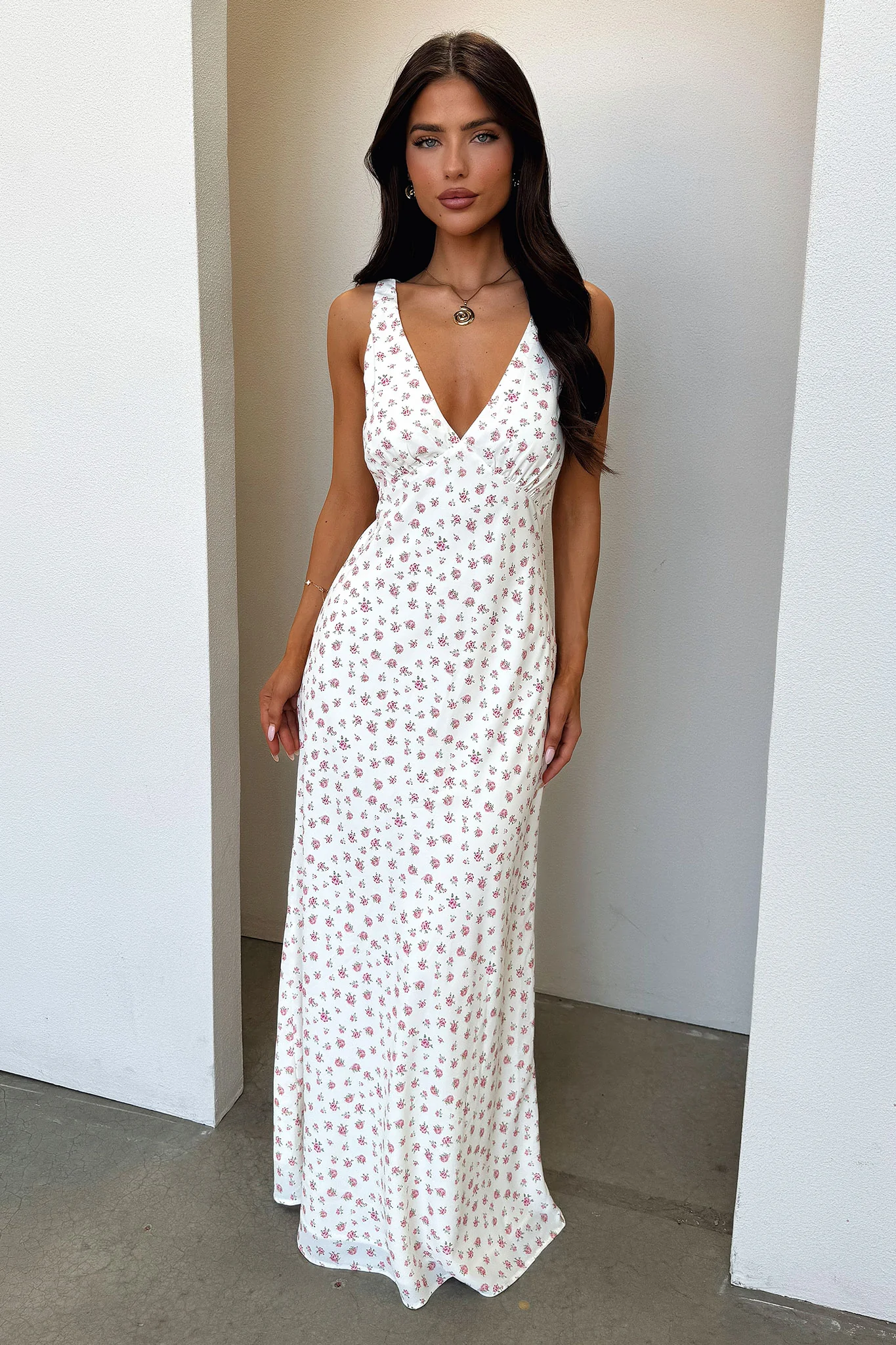 Naf V-Neck Maxi Dress - Rose Floral