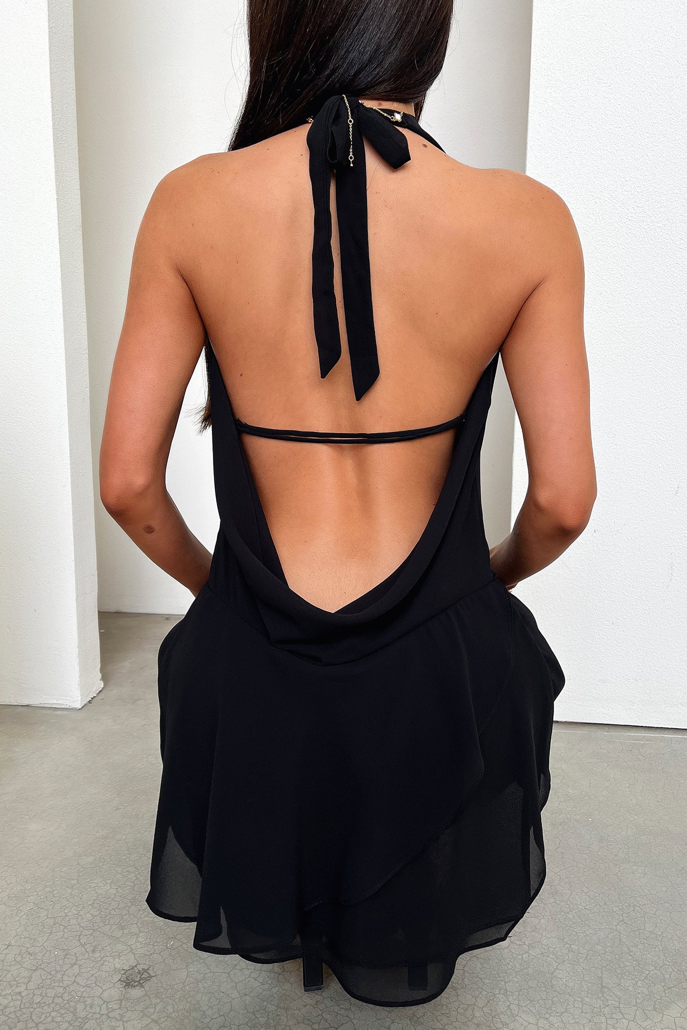 Cleo Plunge Cowl Neck Mini Dress - Black