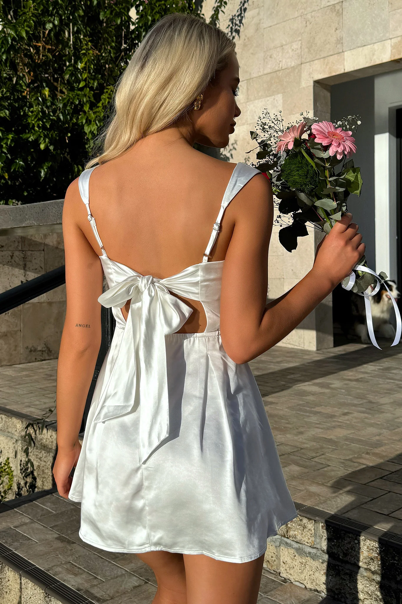 Edina Satin Mini Dress - White