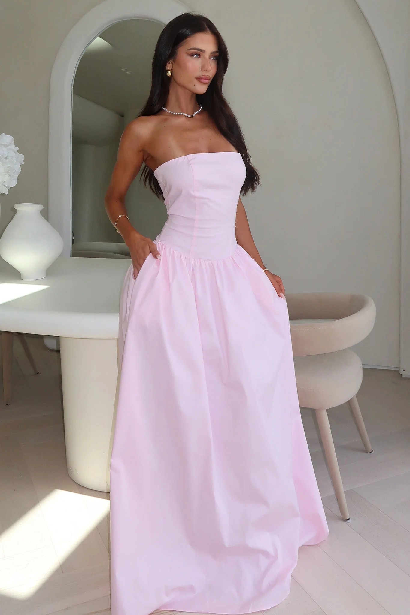 Iridessa Strapless Maxi Dress - Baby Pink