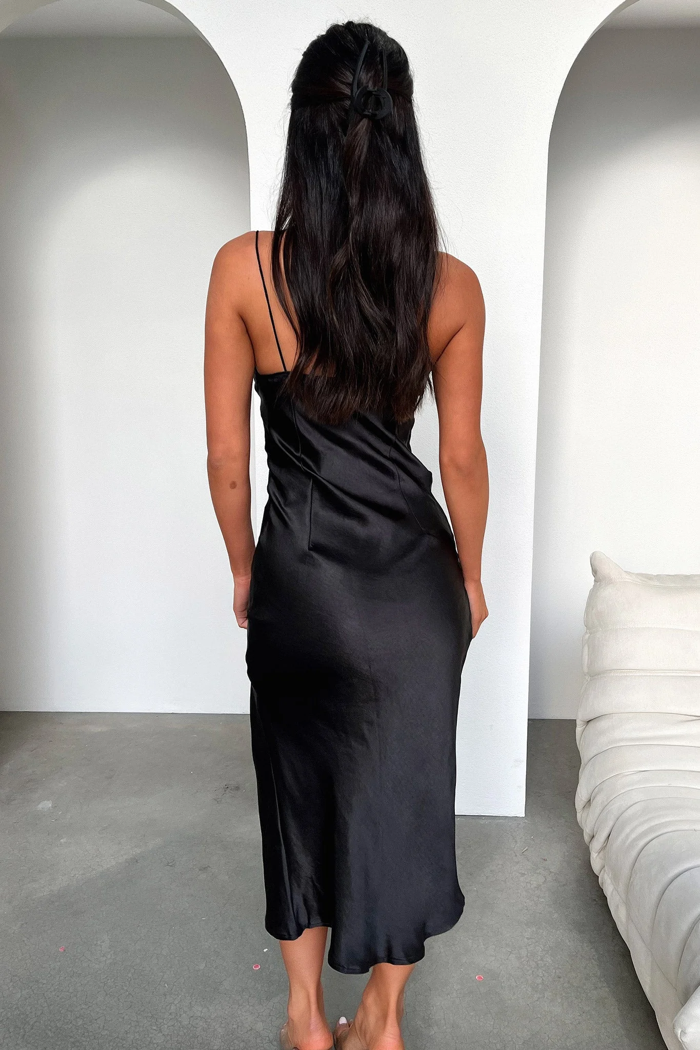 Jennifer Satin Midi Dress - Black