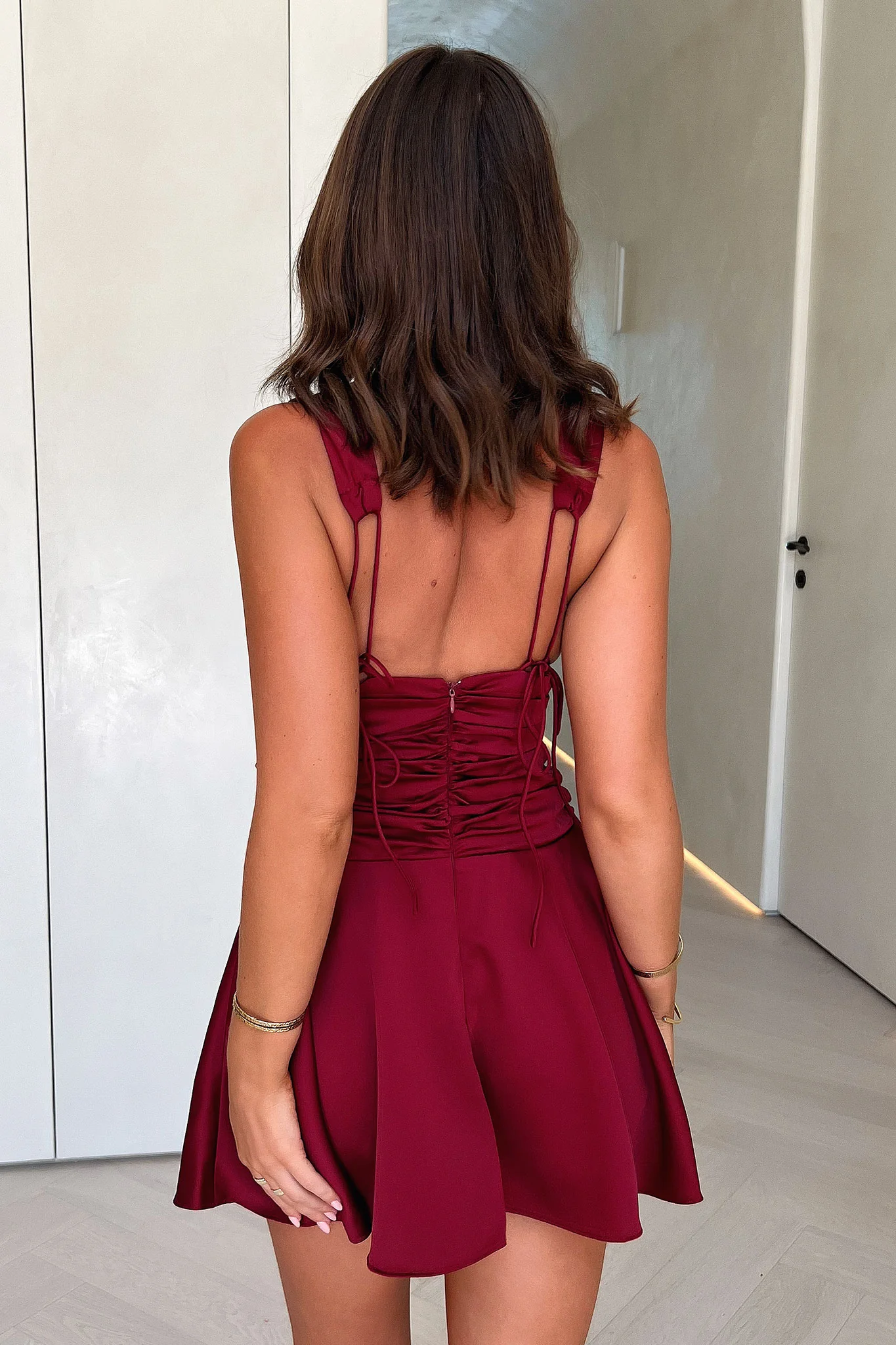 Jane Satin Mini Dress - Burgundy
