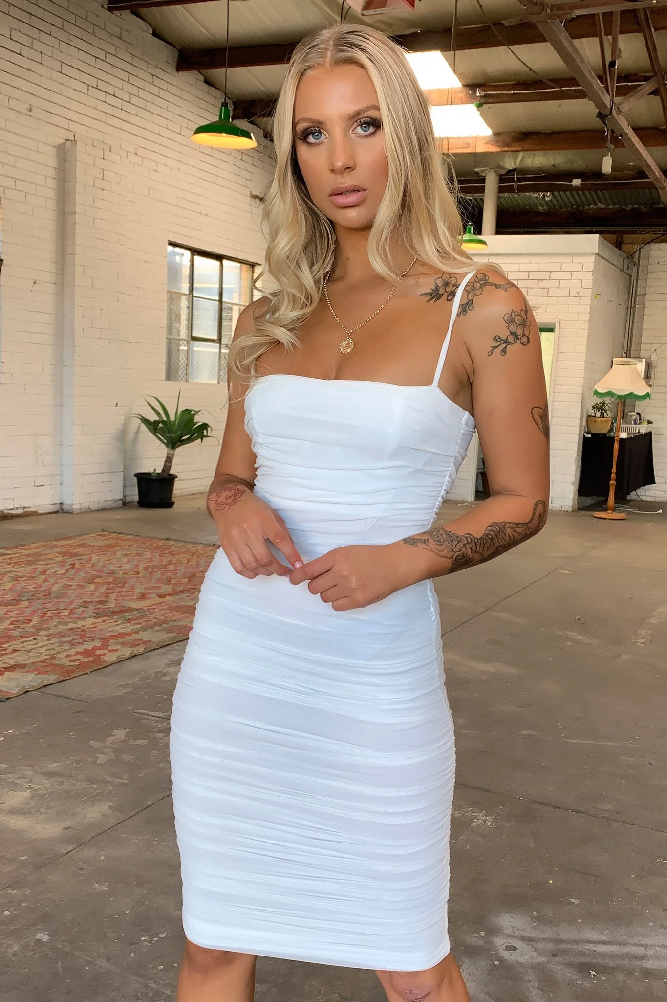 Zena Mesh Midi Dress - White