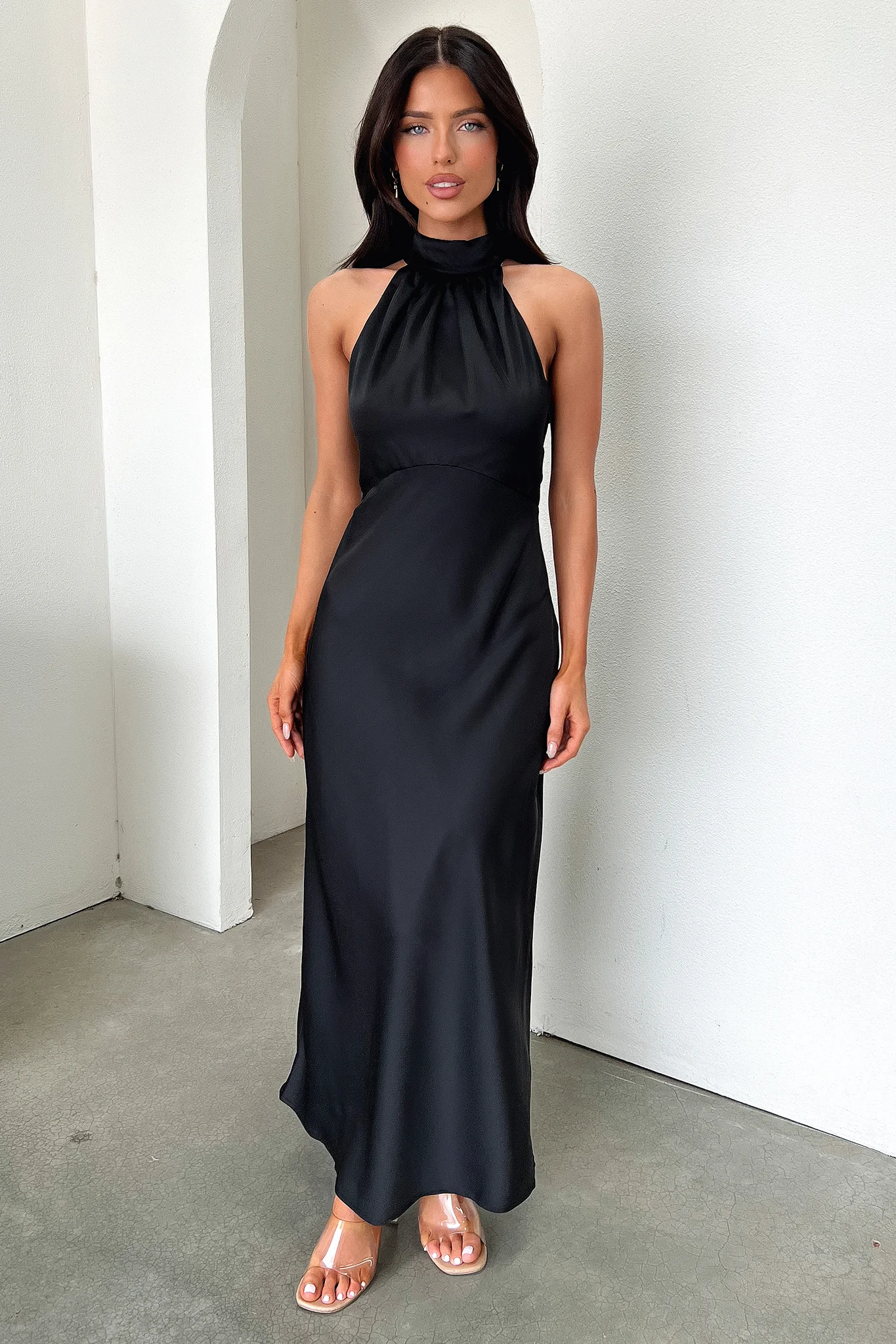Daphne High Neck Maxi Dress - Black