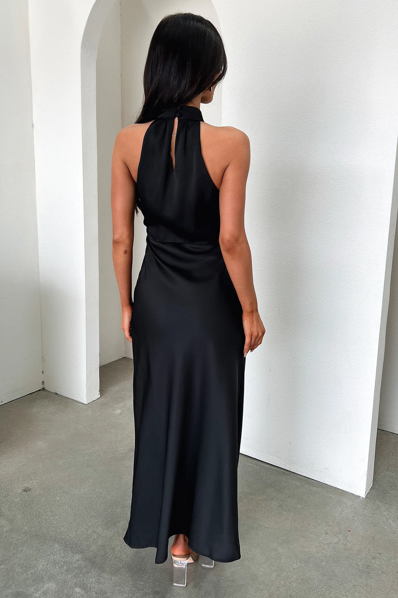 Daphne High Neck Maxi Dress - Black