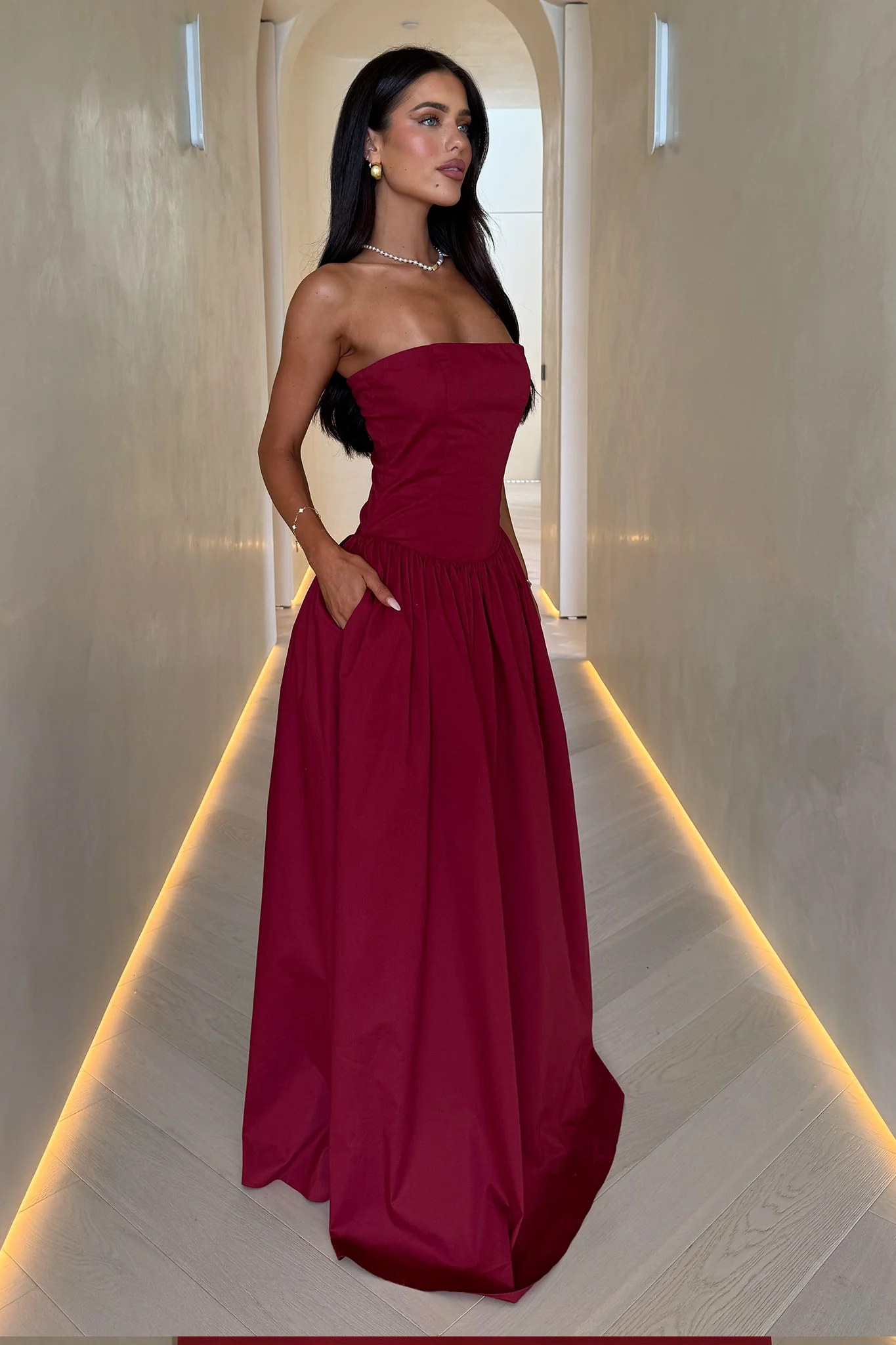 Iridessa Strapless Maxi Dress - Burgundy