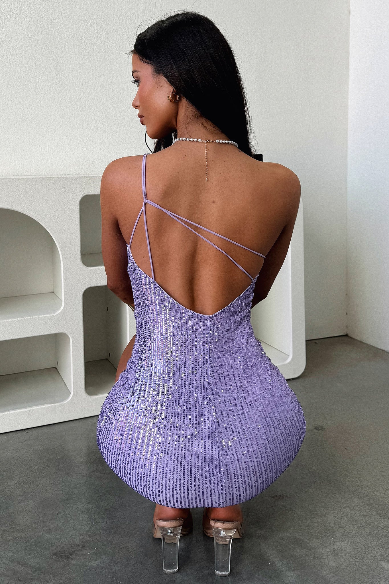 Bethany One Shoulder Sequin Mini Dress - Lilac Sequin