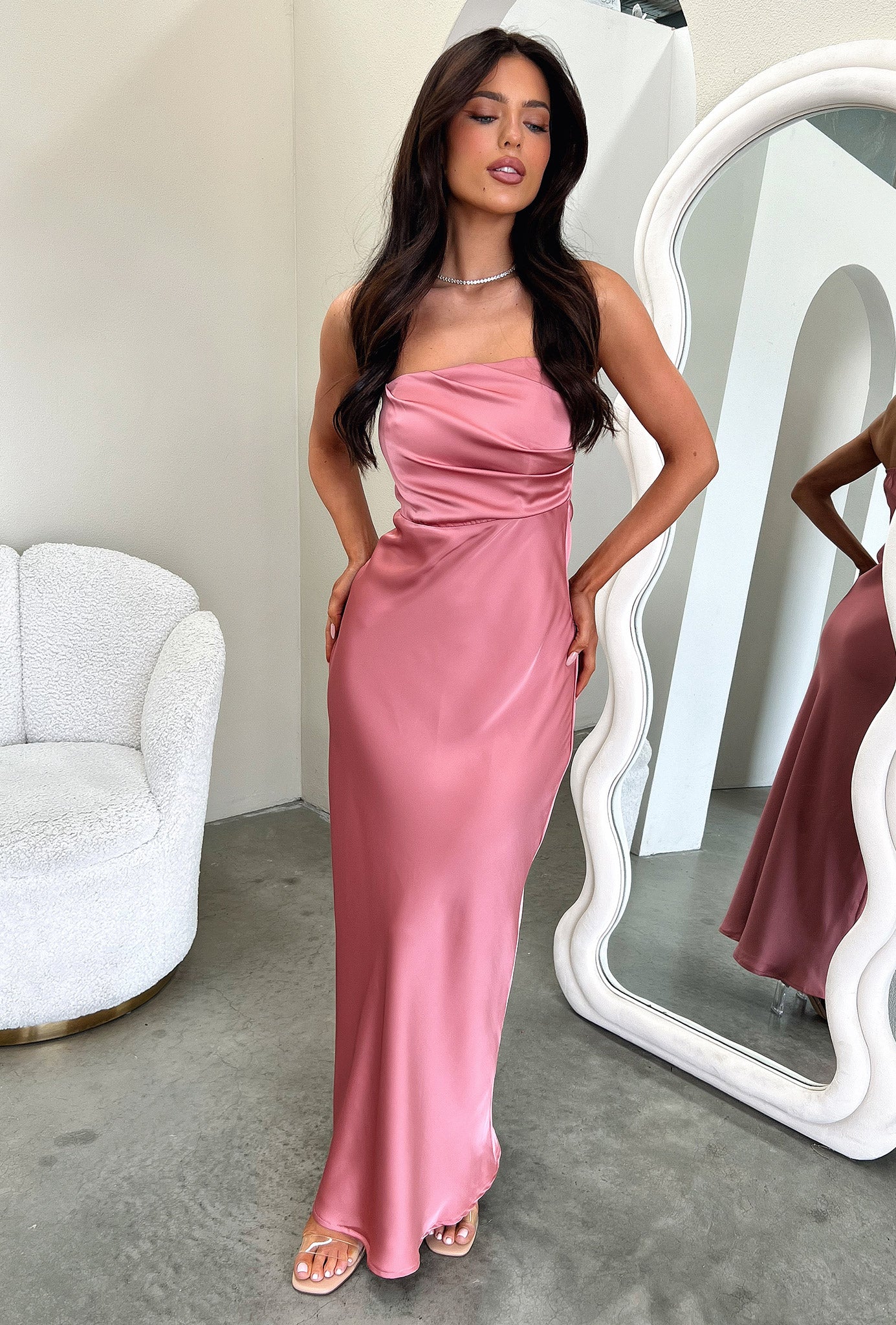 Elio Strapless Satin Maxi Dress - Rose