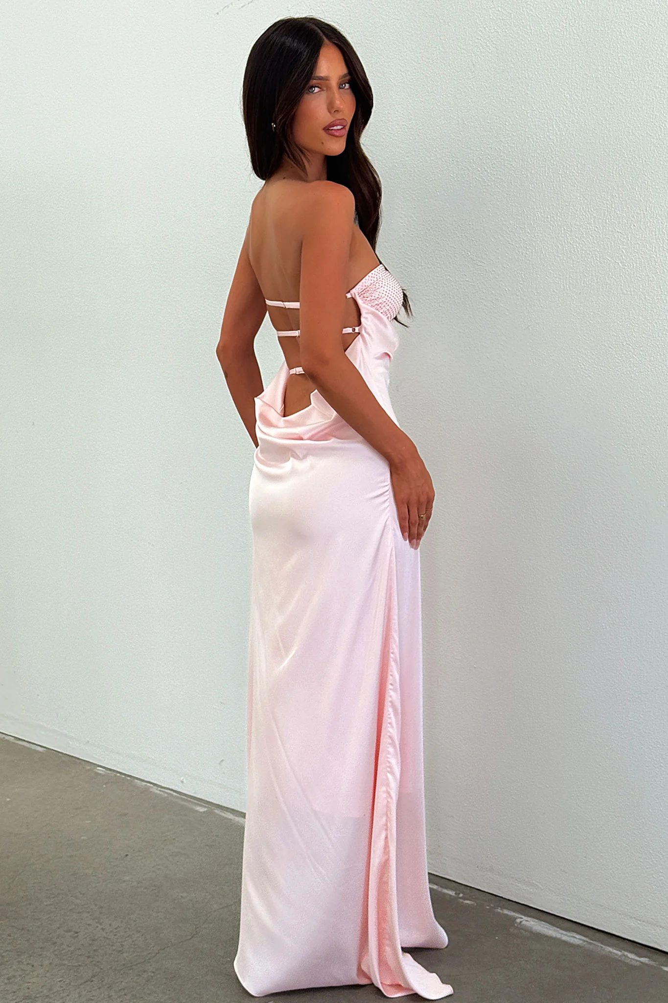 Thora Strapless Satin Maxi Dress - Baby Pink