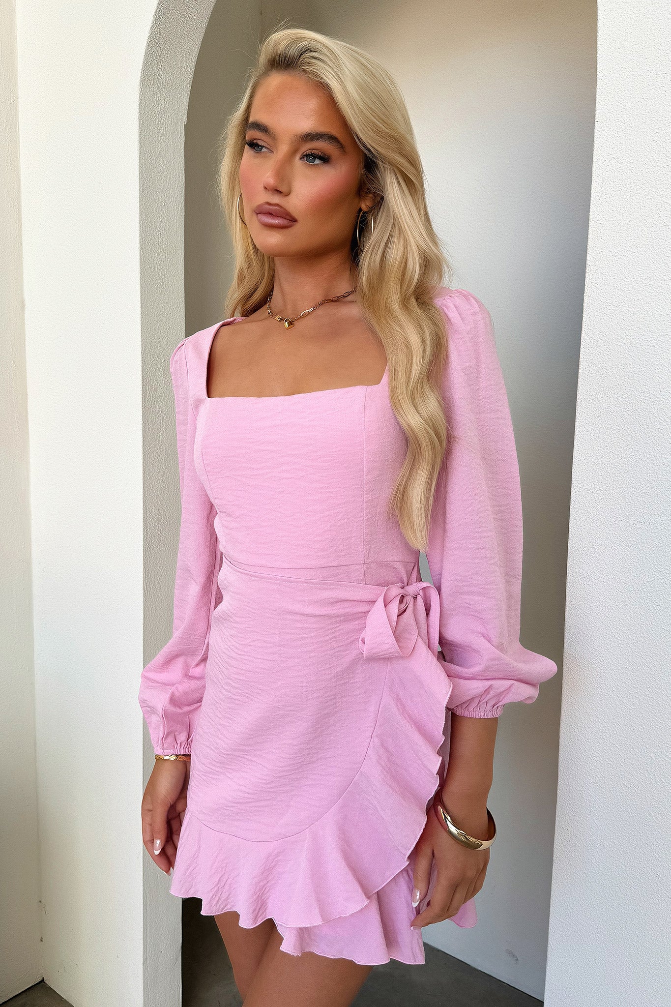 Silvana Long Sleeve Wrap Mini Dress - Pink