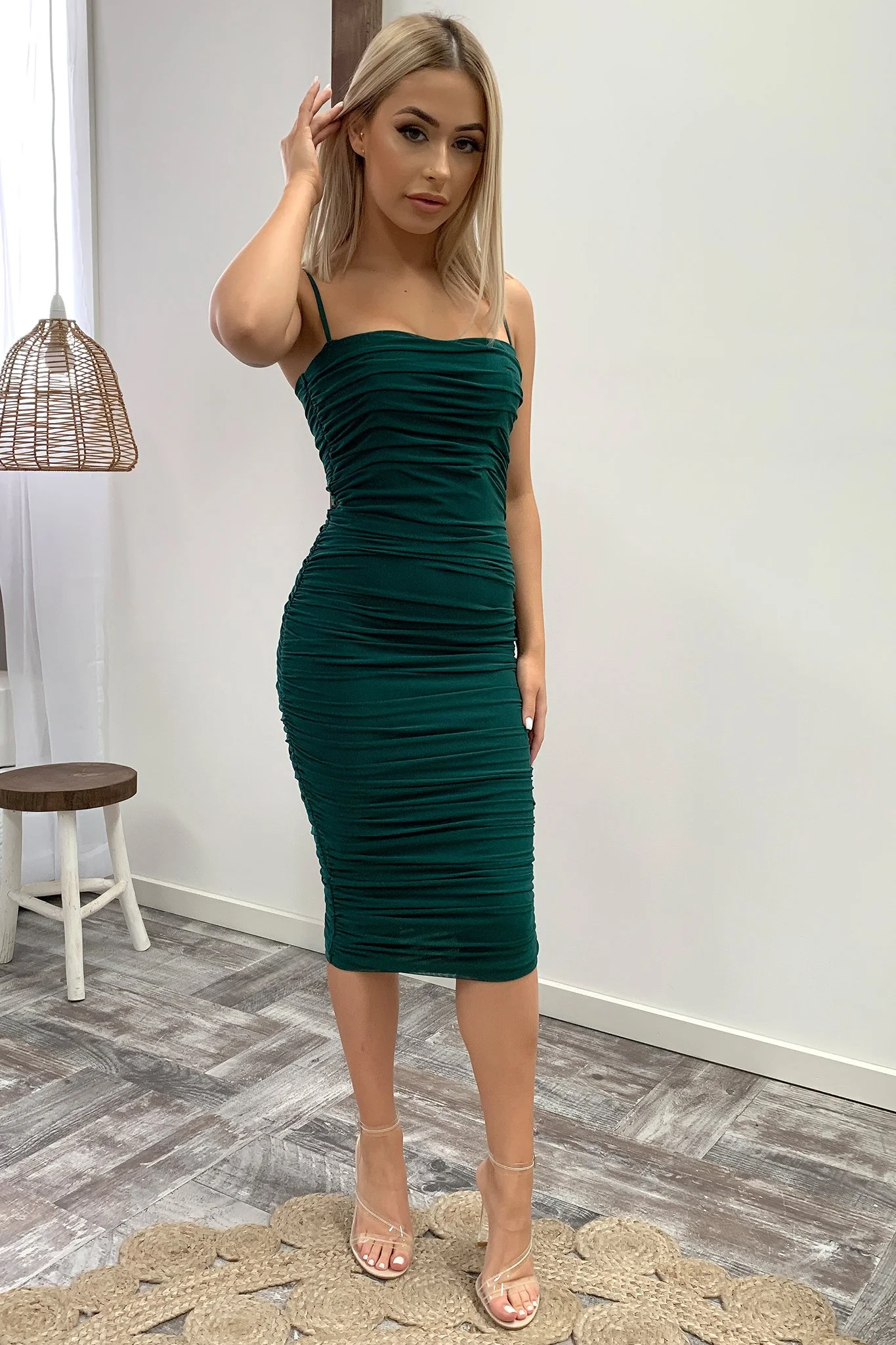 Zena Mesh Midi Dress - Emerald