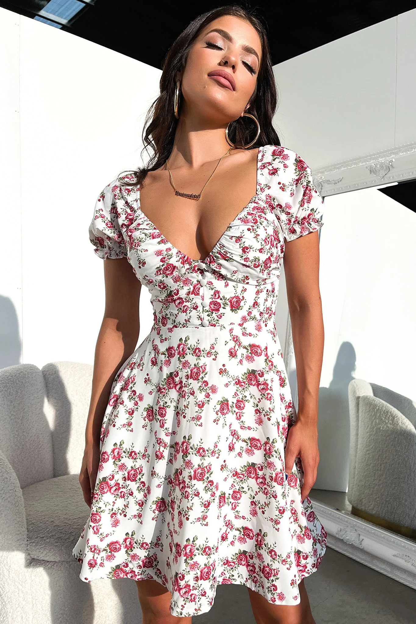 Solem Mini Dress - White / Rose Floral