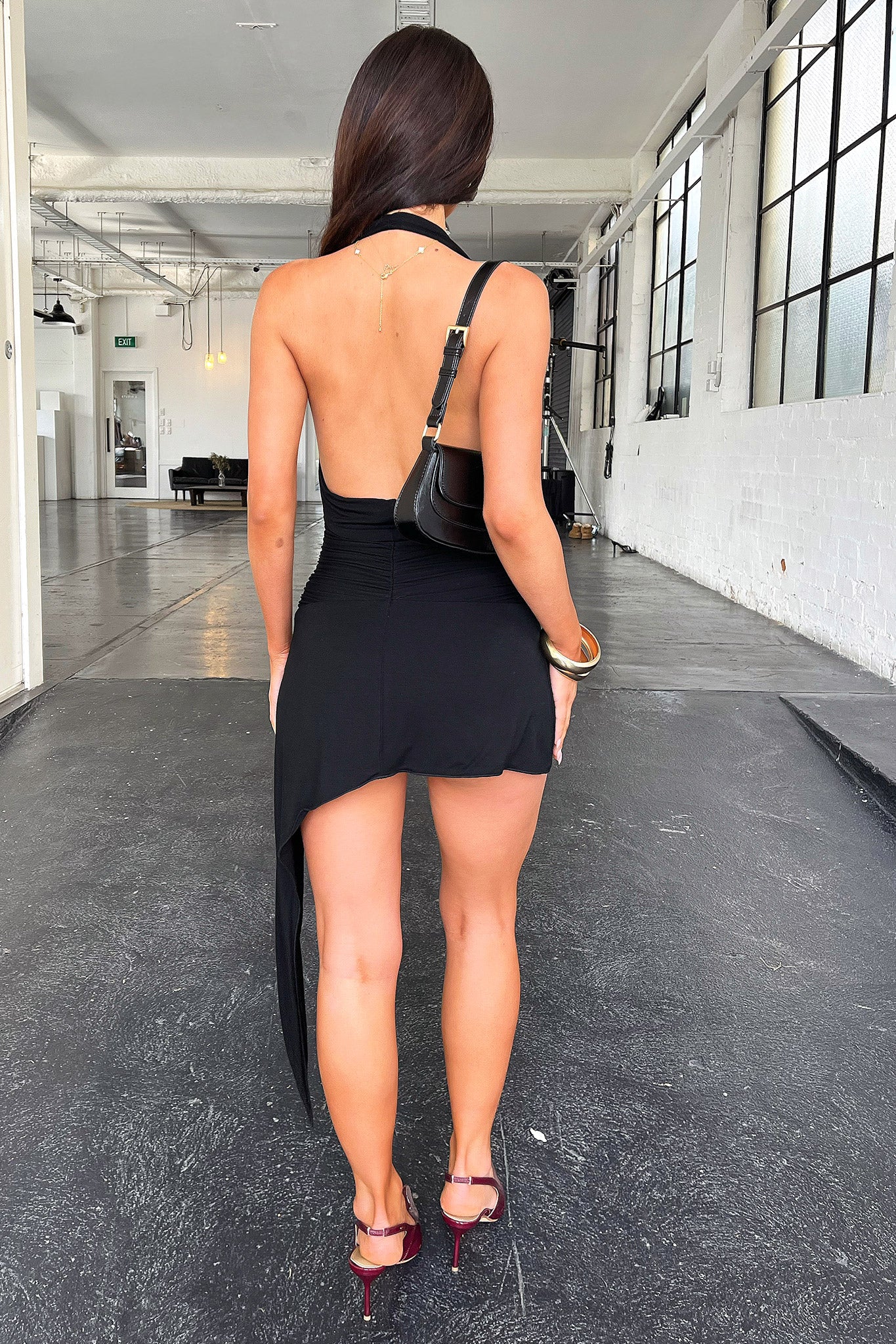 Mylinh Plunging Neckline Mini Dress - Black