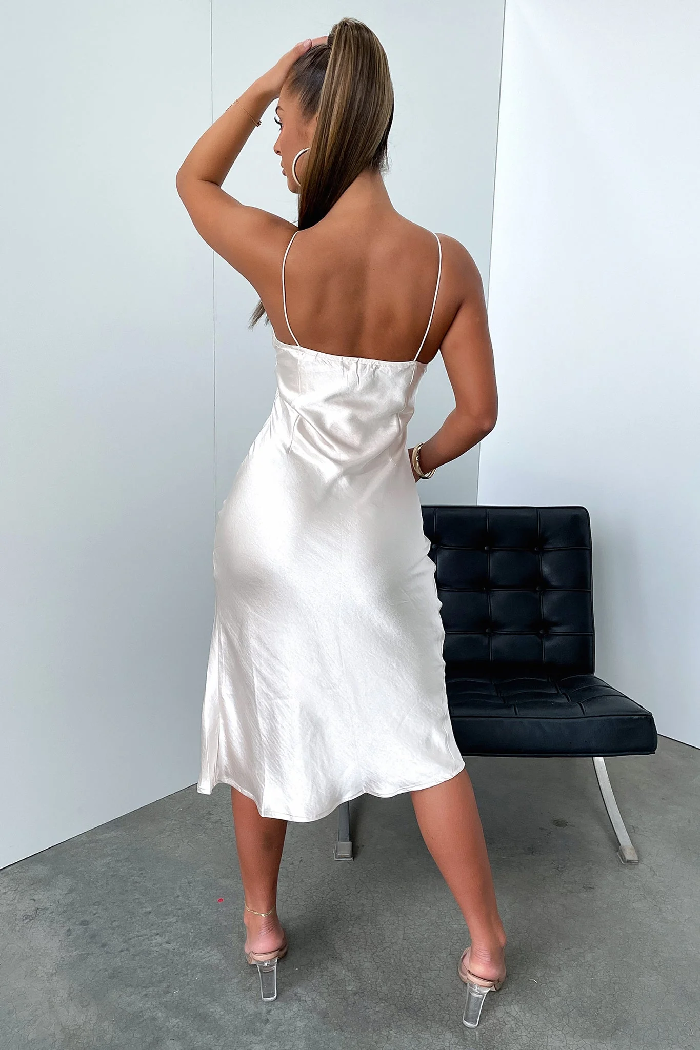 Jennifer Satin Midi Dress - Champagne