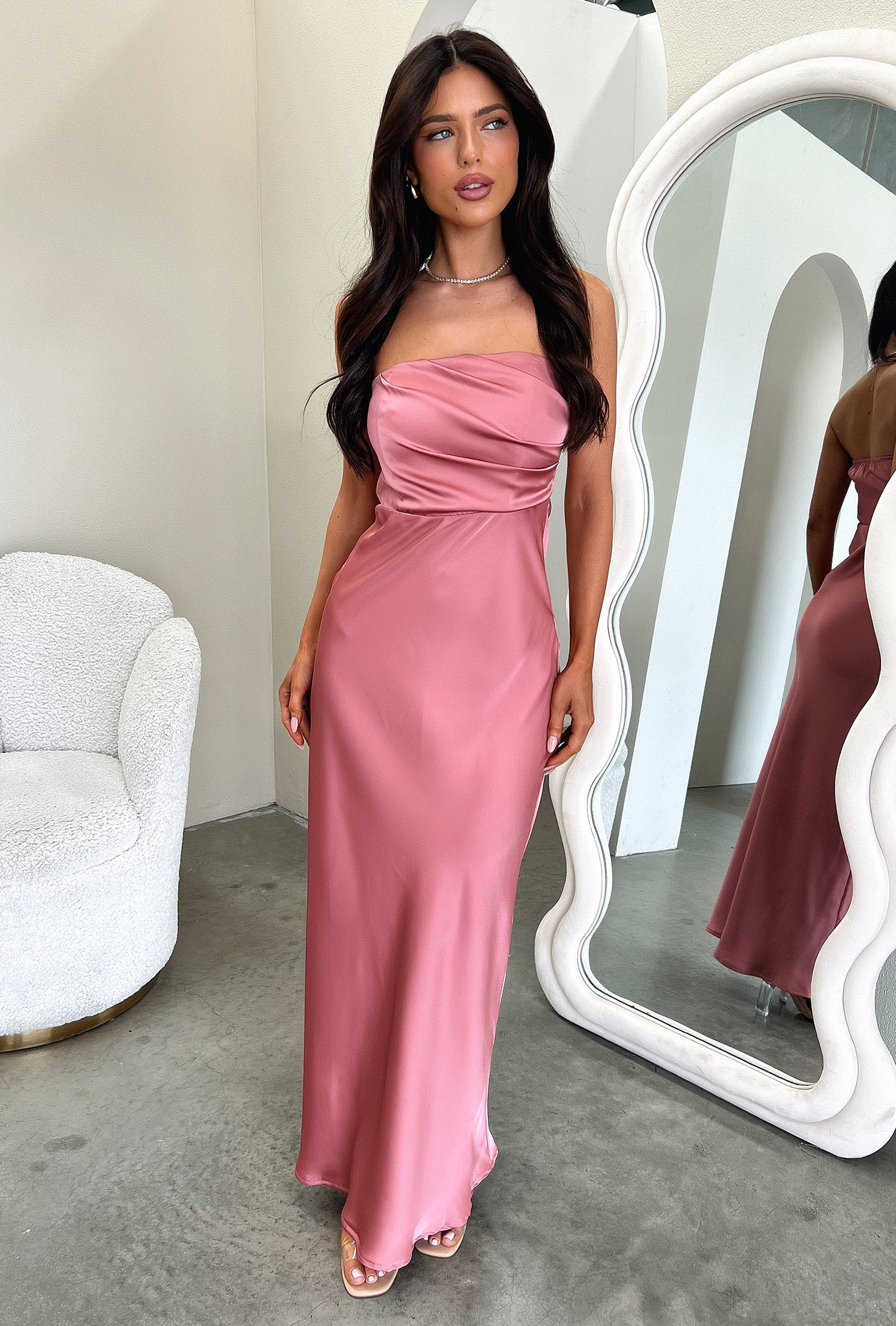 Elio Strapless Satin Maxi Dress - Rose