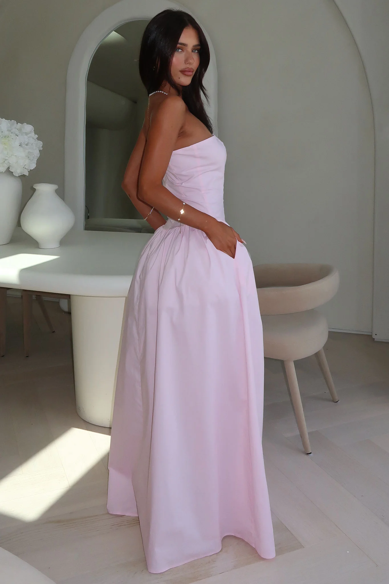 Iridessa Strapless Maxi Dress - Baby Pink