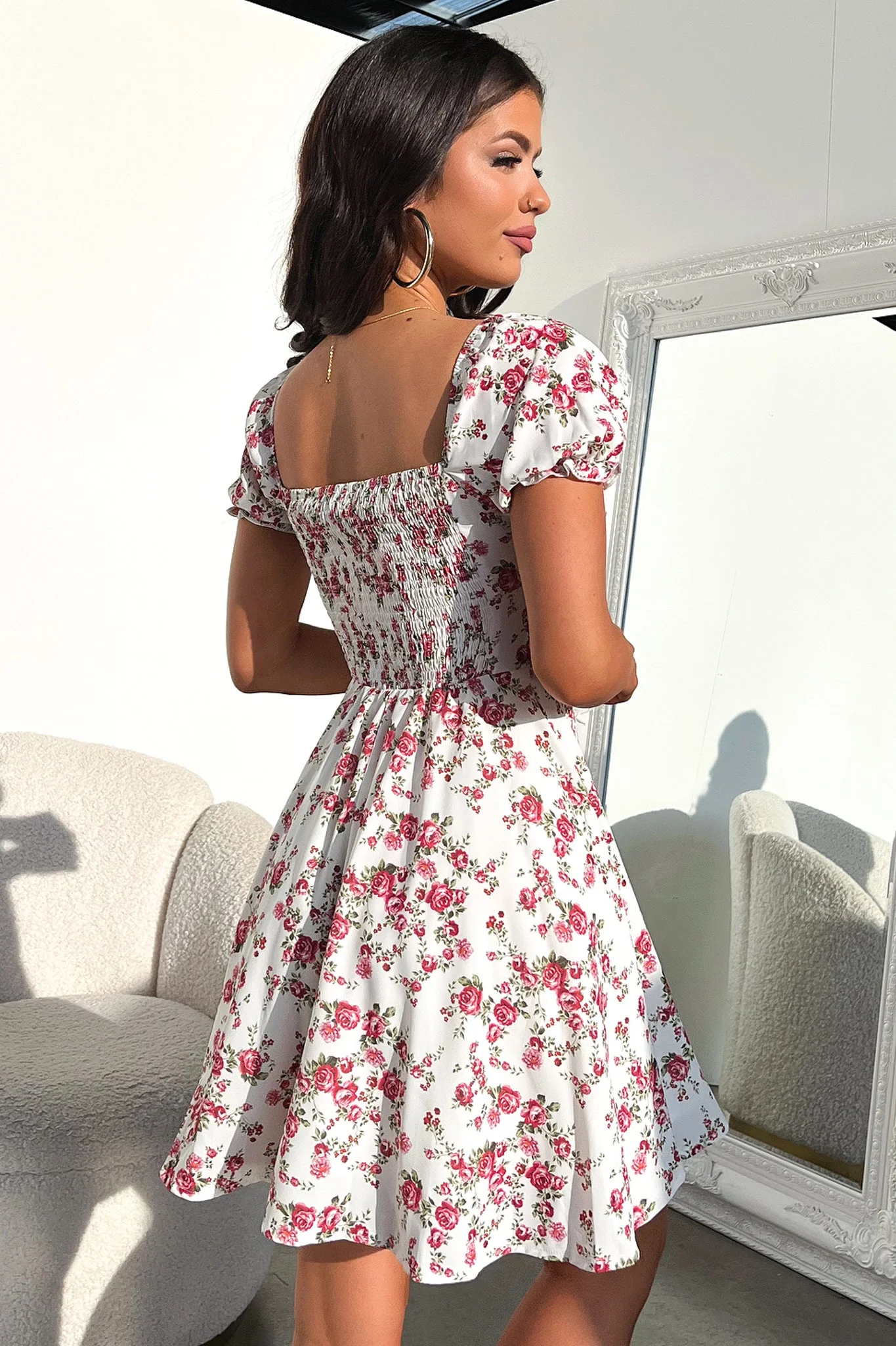 Solem Mini Dress - White / Rose Floral