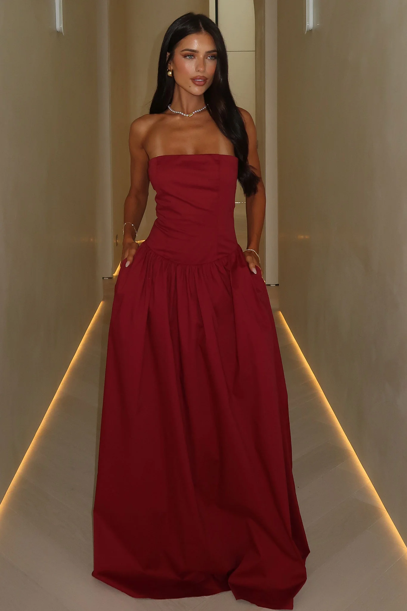Iridessa Strapless Maxi Dress - Burgundy