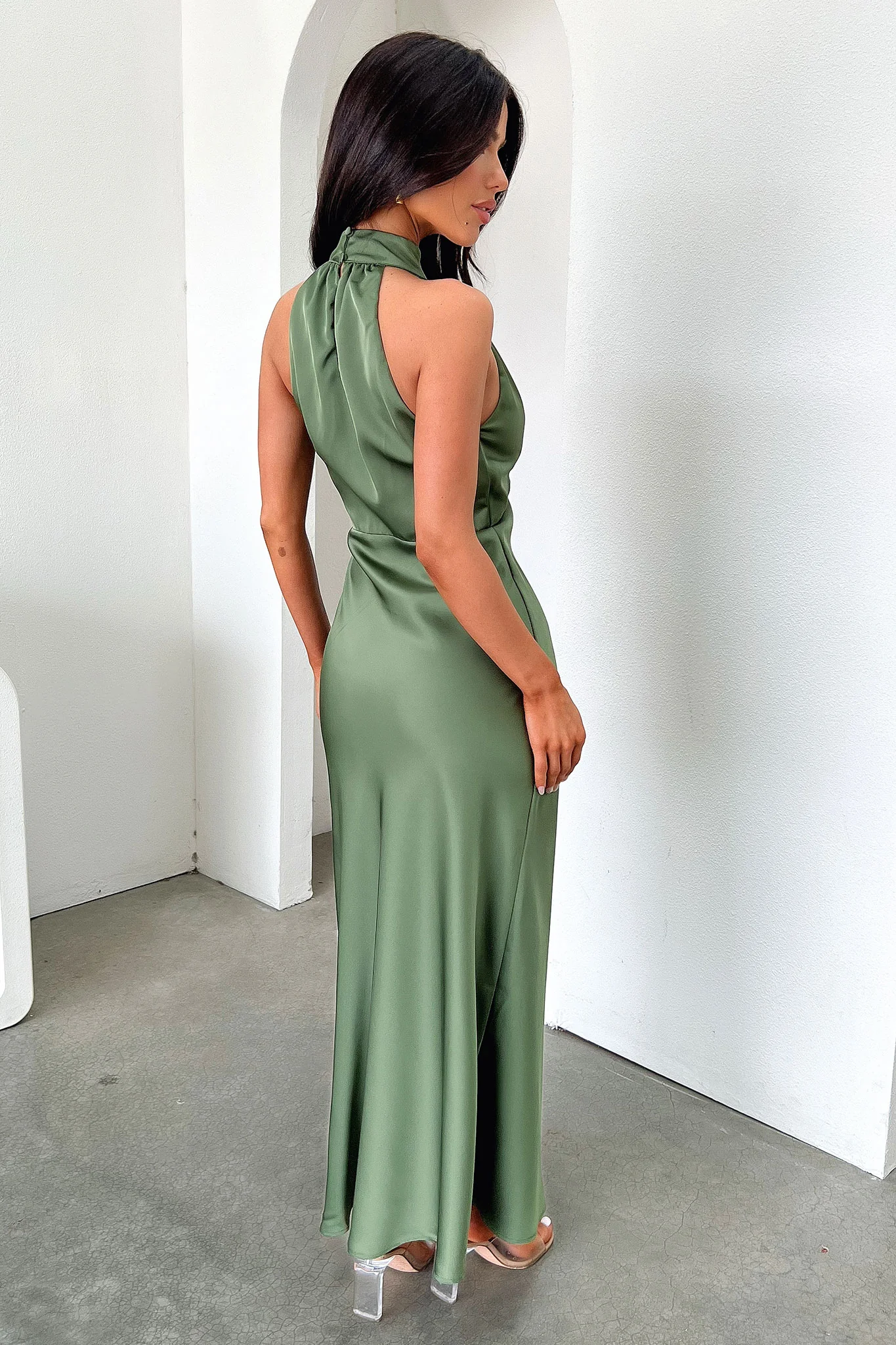 Daphne High Neck Maxi Dress - Olive
