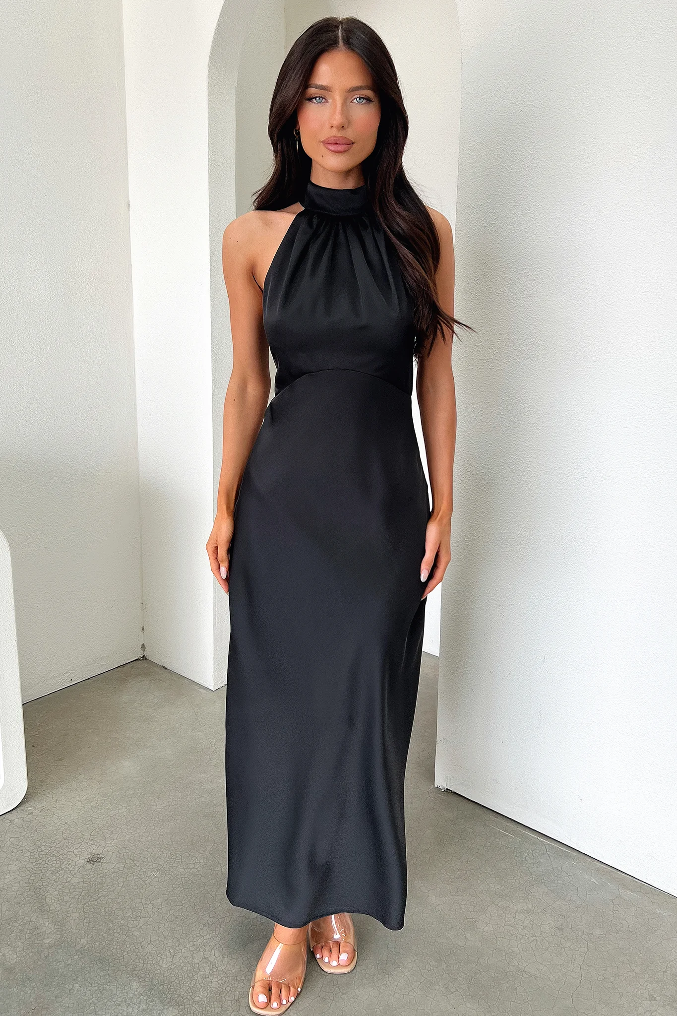 Daphne High Neck Maxi Dress - Black