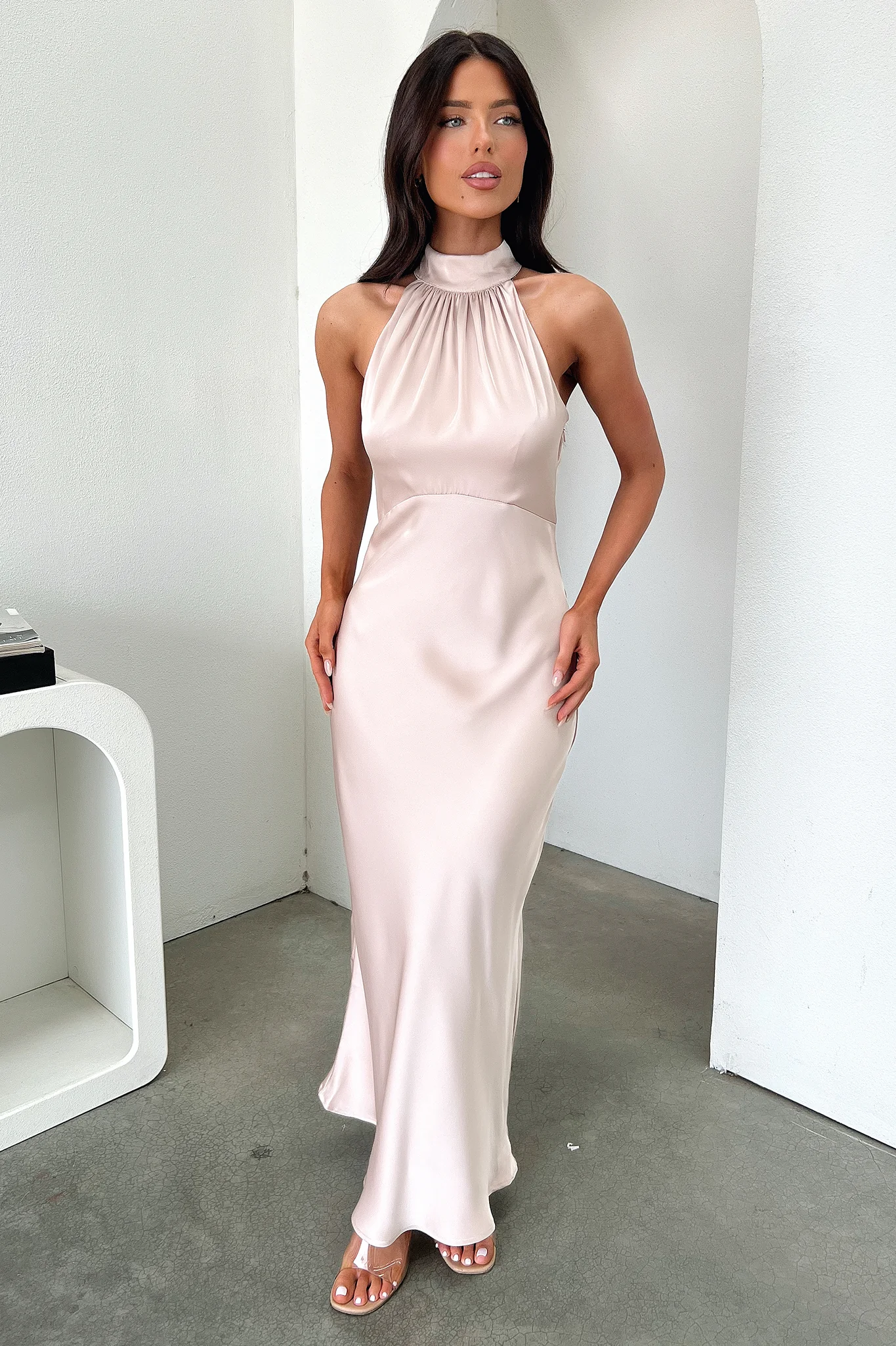 Daphne High Neck Maxi Dress - Champagne