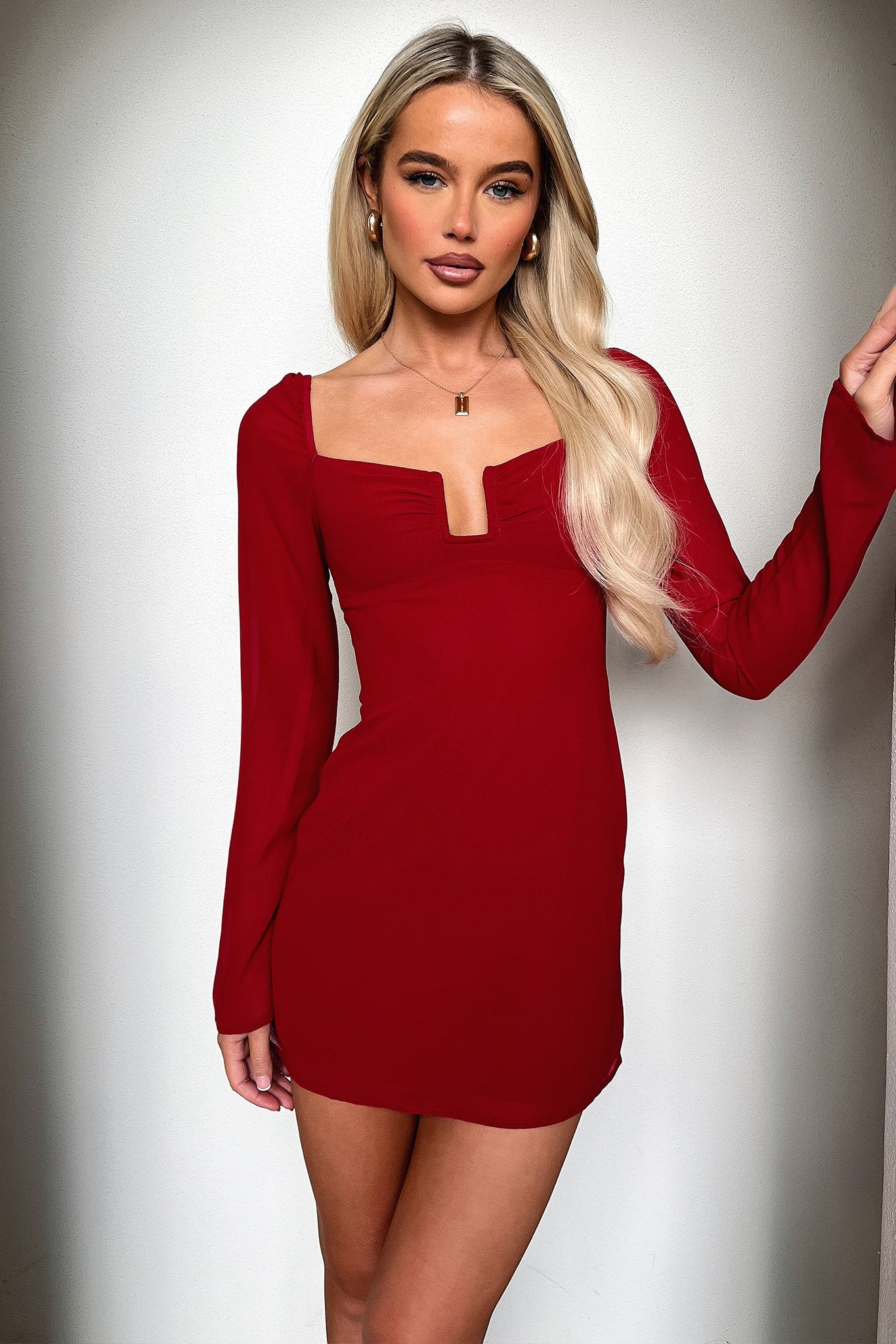 Charisma Long Sleeve Mini Dress - Red