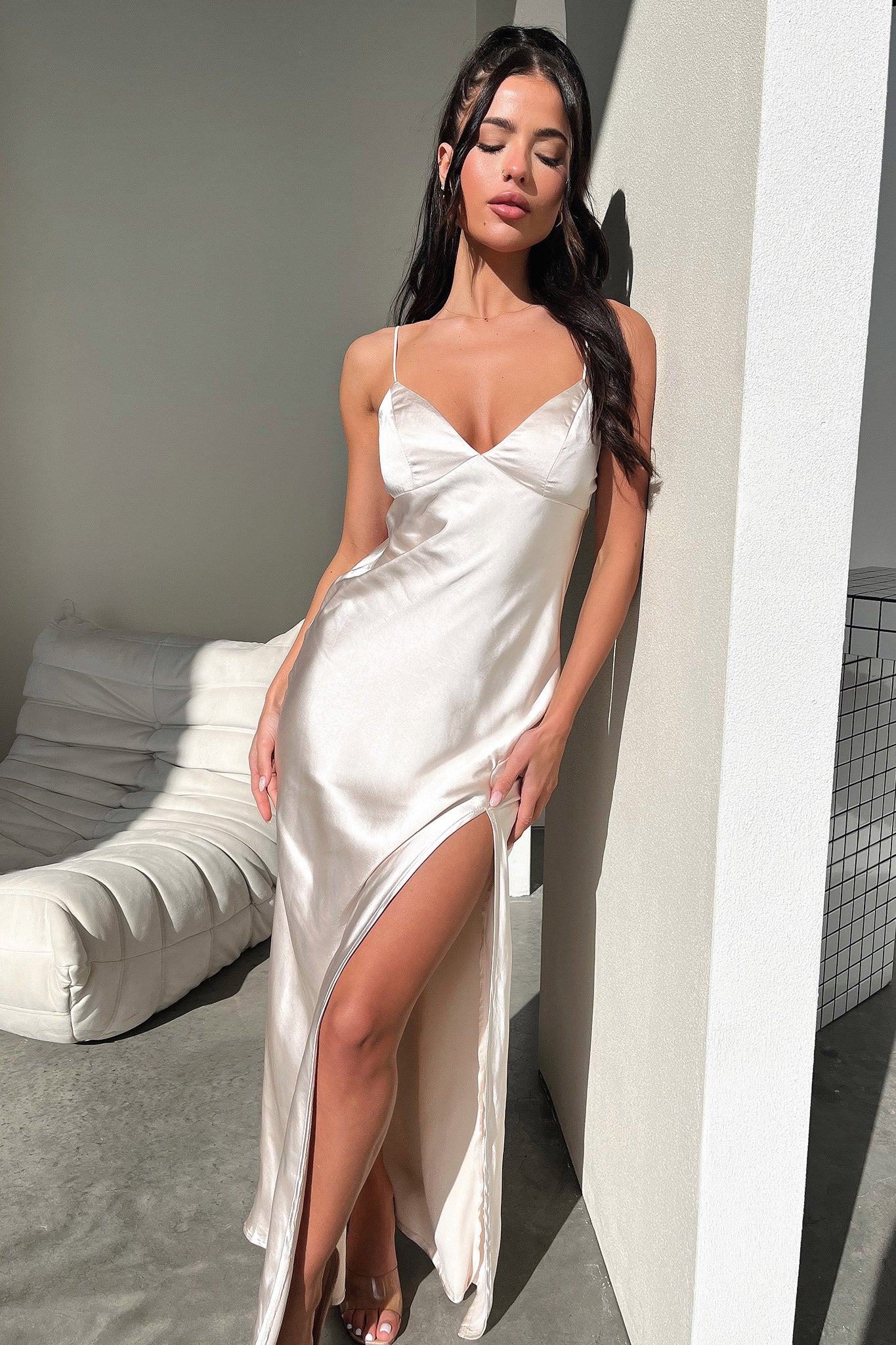 Jennifer Satin Maxi Dress - Champagne