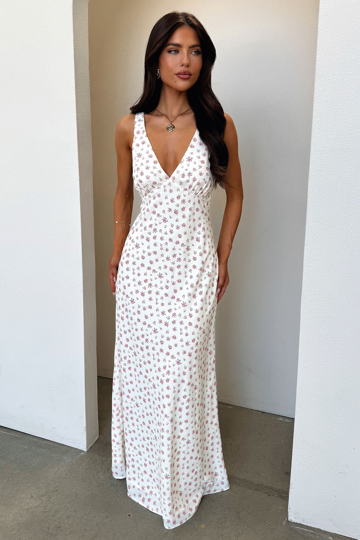 Naf V-Neck Maxi Dress - Rose Floral