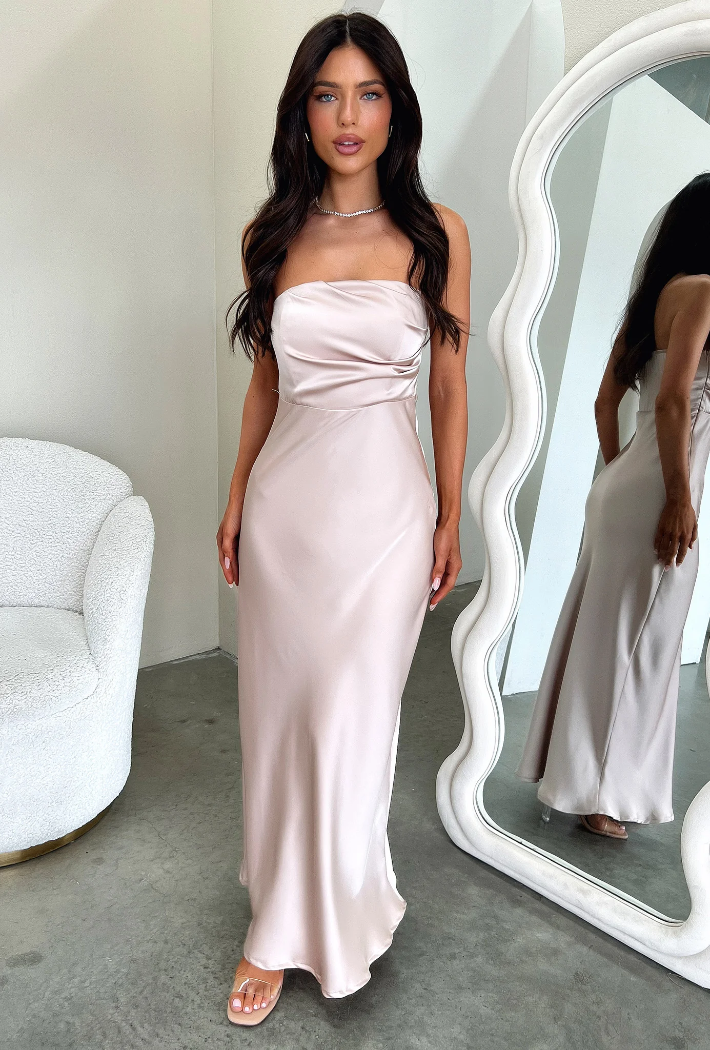 Elio Strapless Satin Maxi Dress - Champagne