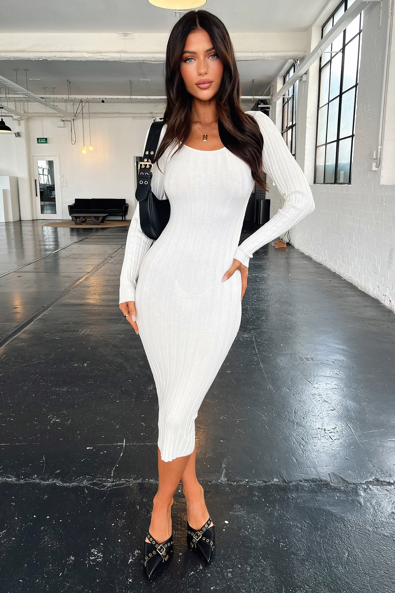 Reerdon Long Sleeve Midi Dress - Cream