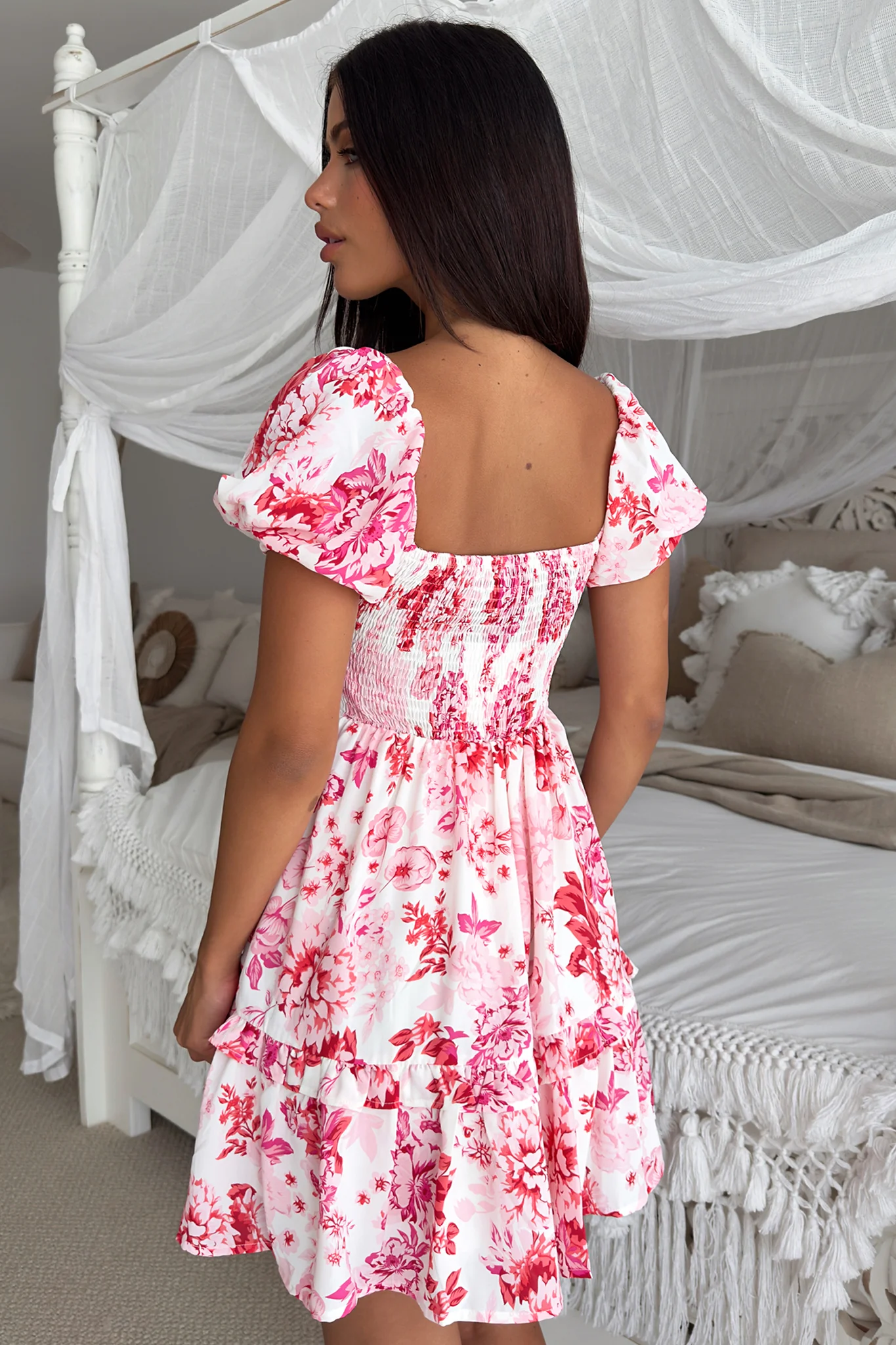 Taleah Puff Sleeve Mini Dress - Pink Floral