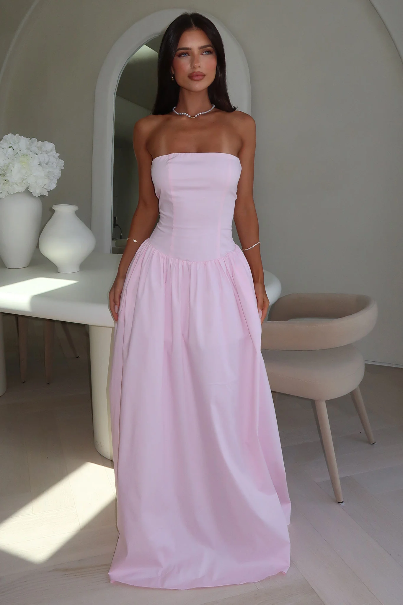 Iridessa Strapless Maxi Dress - Baby Pink