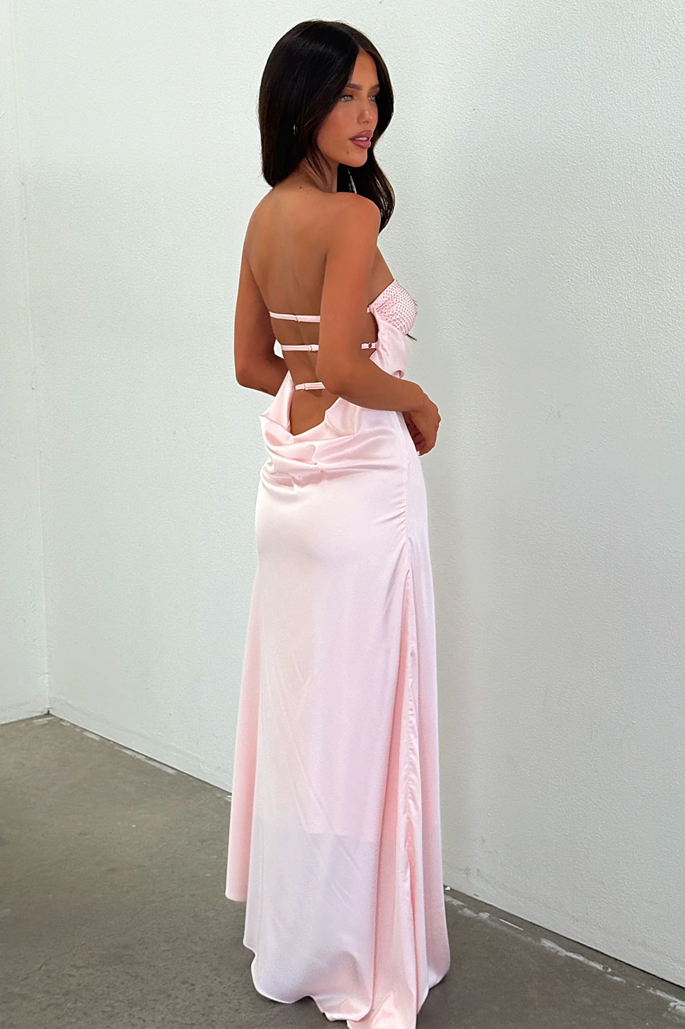Thora Strapless Satin Maxi Dress - Baby Pink