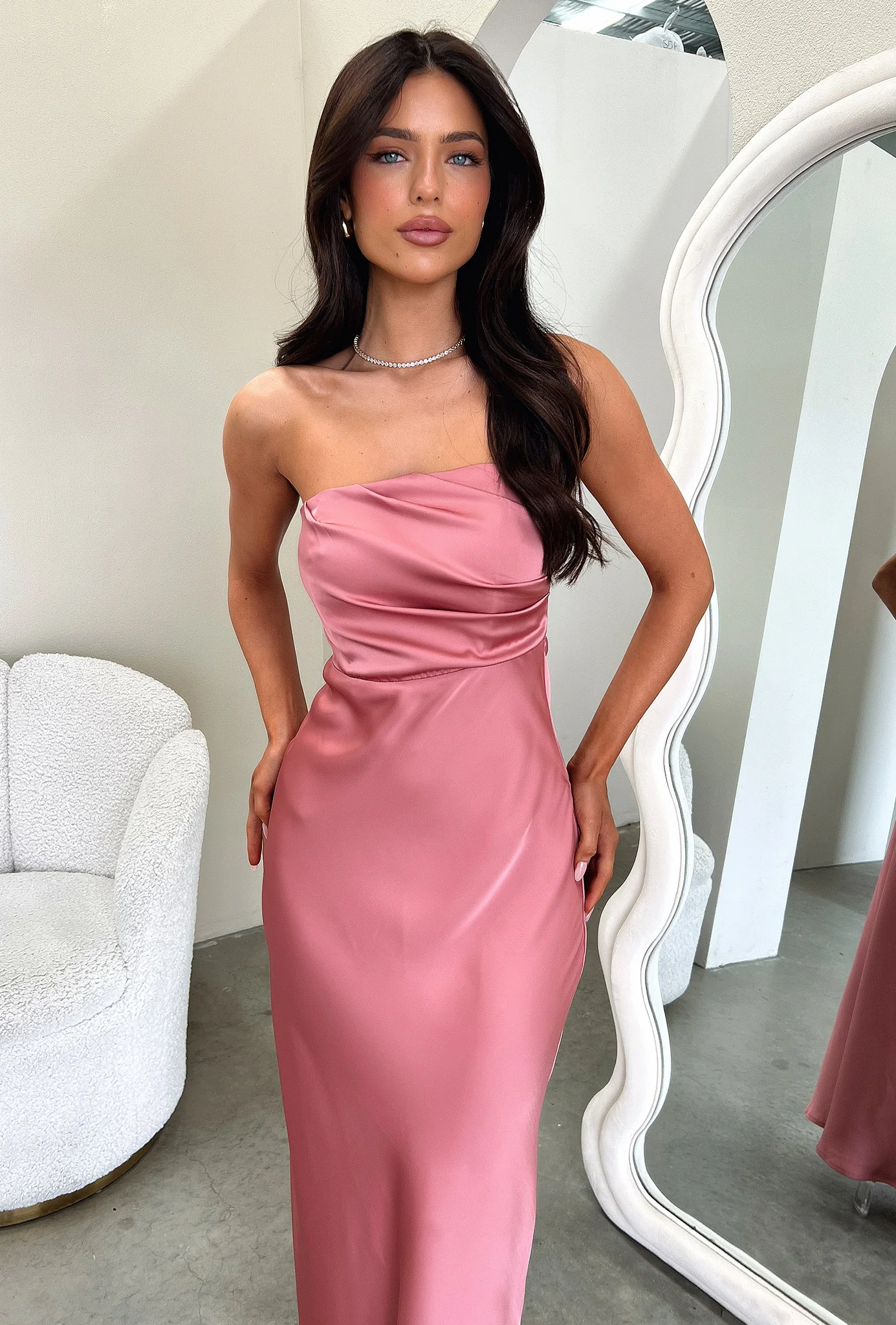 Elio Strapless Satin Maxi Dress - Rose