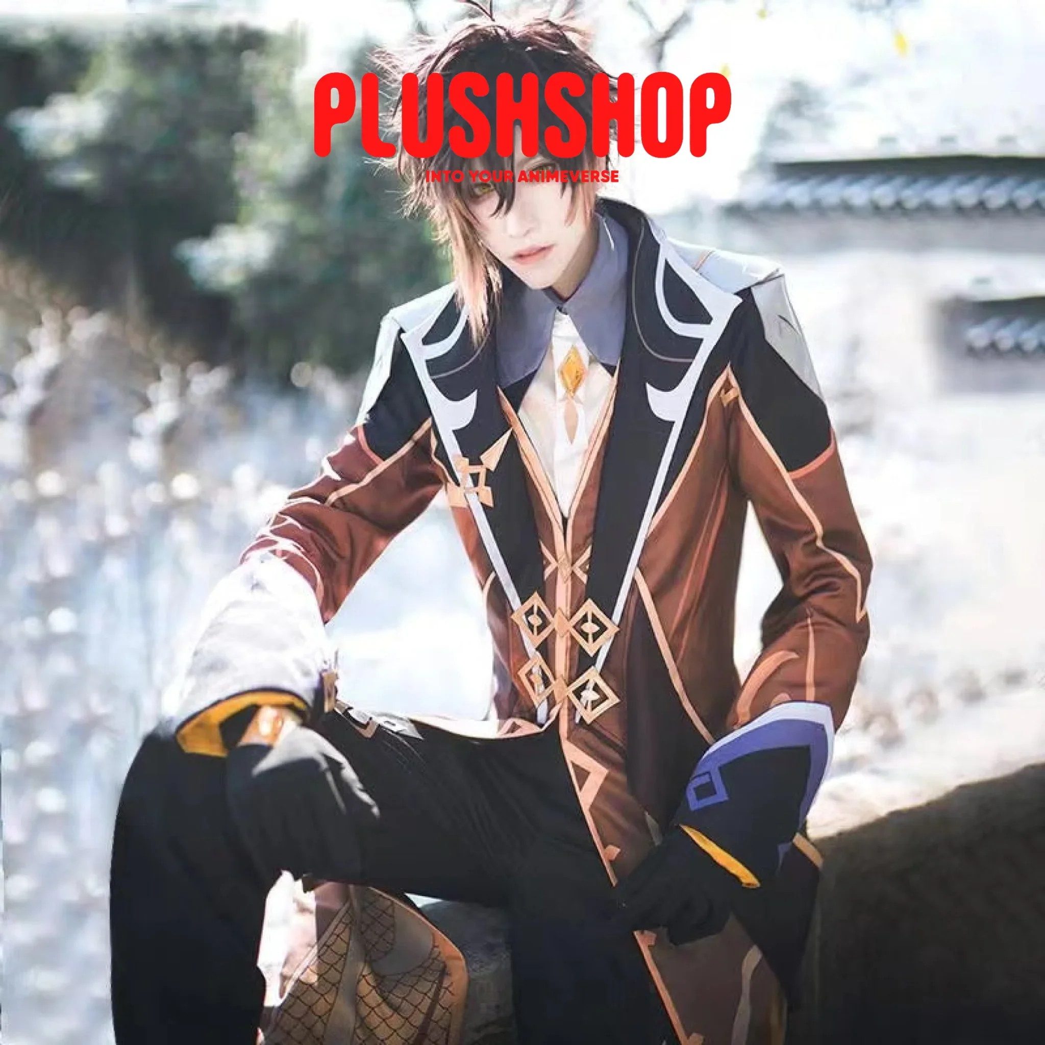 Genshin Impact Zhongli Cosplay Costume Full Set Wig Costume