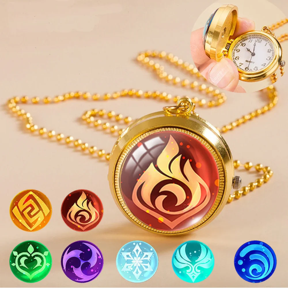 Genshin Pendant Metal Pocket Watch Necklace