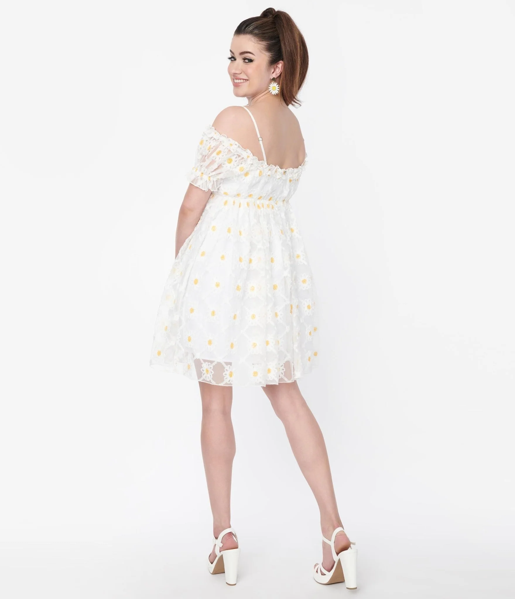 Smak Parlour White Daisy Off the Shoulder Babydoll Dress