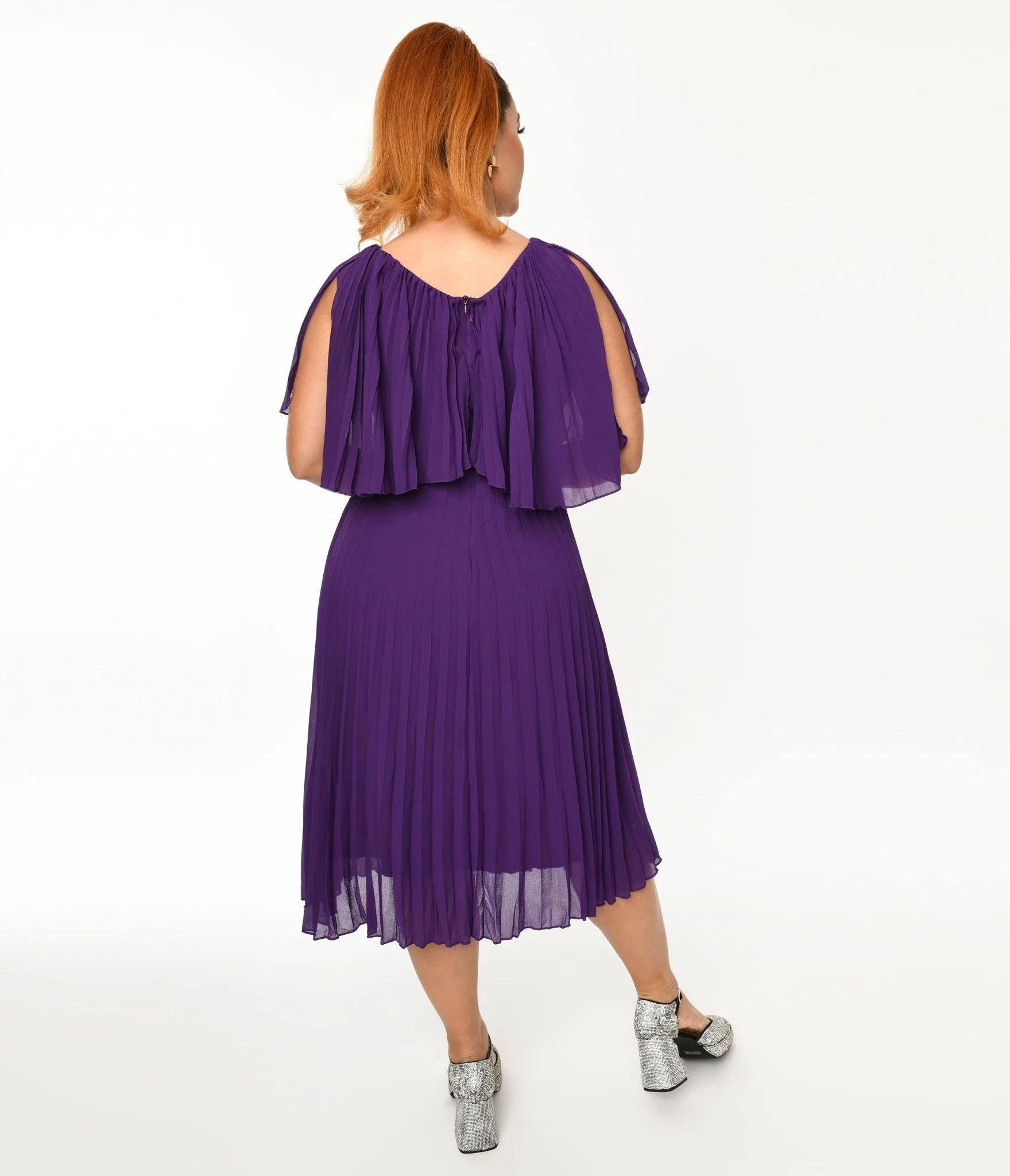 Plus Size Royal Purple Pleated Midi Dress