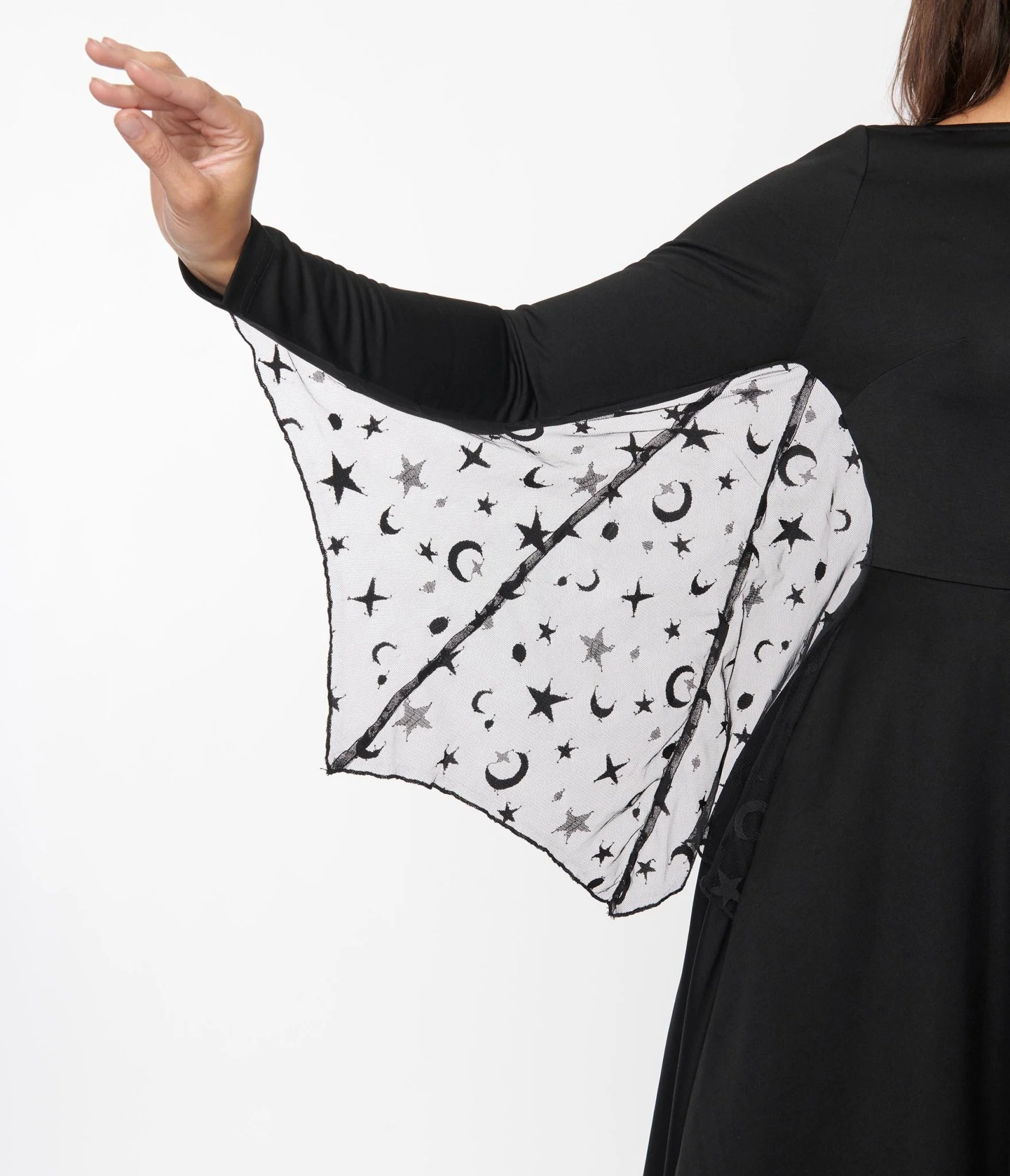 Unique Vintage Black & Mesh Bat Swing Dress