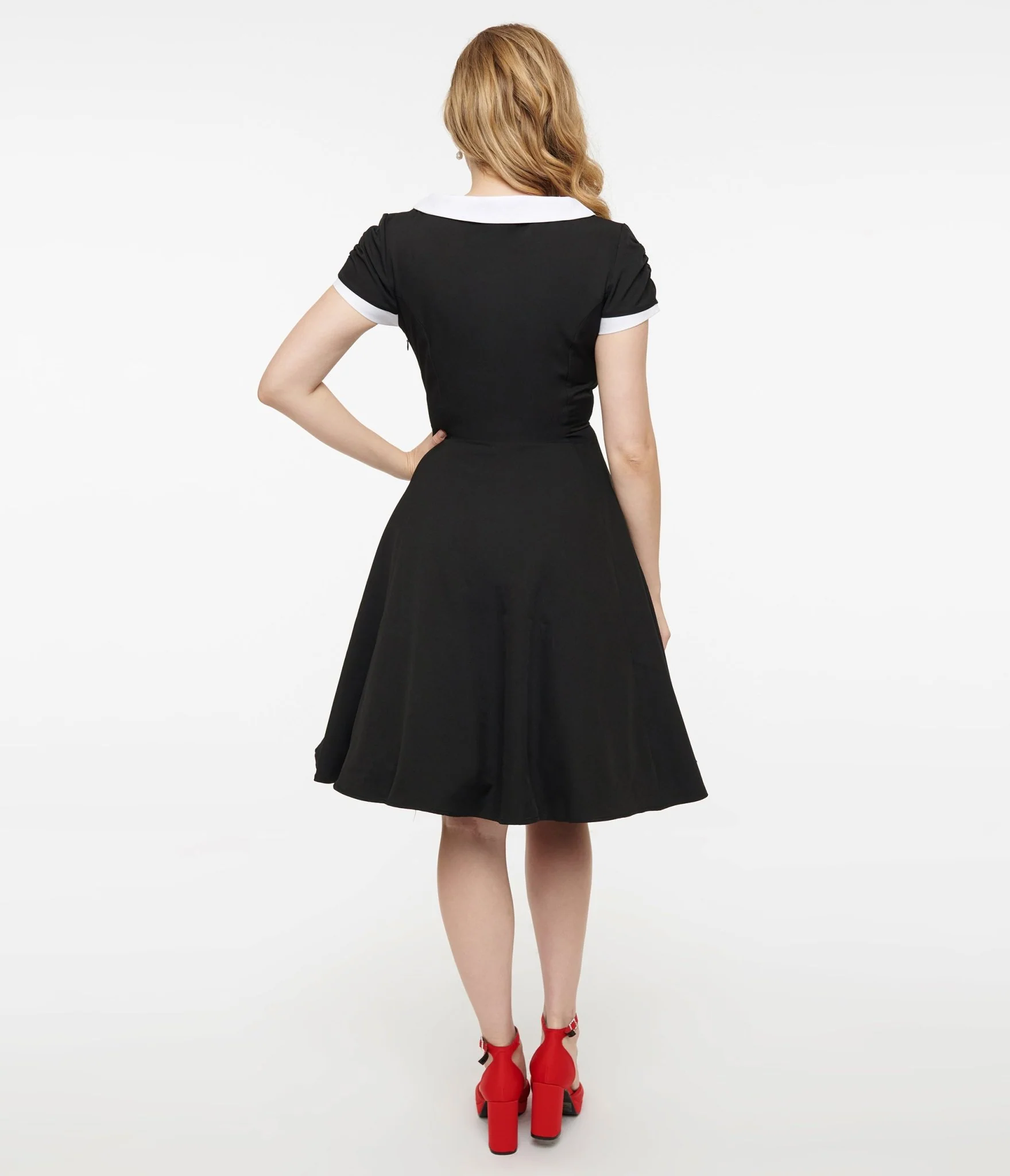 1950s Black & White Collar Fit & Flare Dress