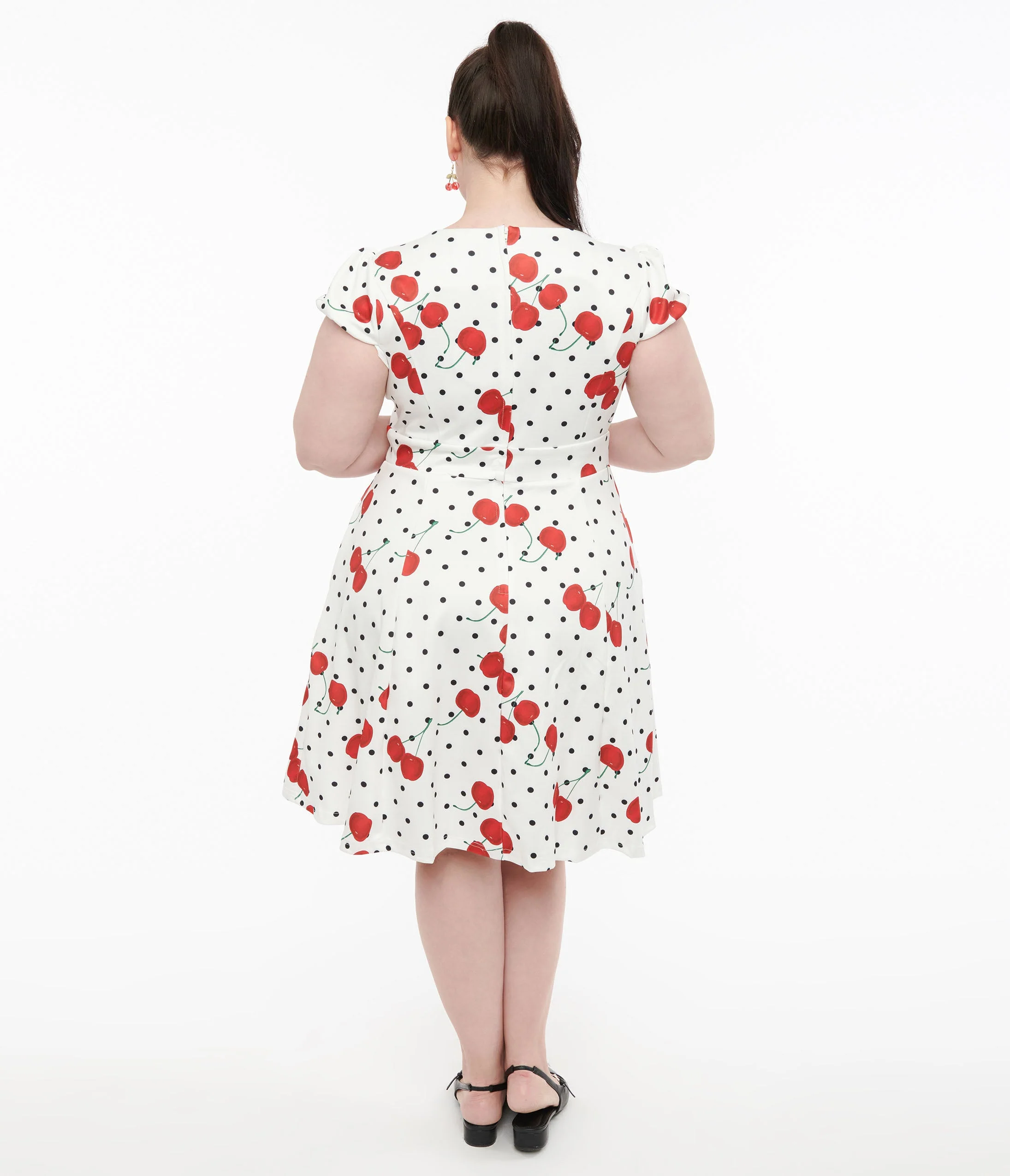 Dolly & Dotty 1950s White Polka Dot Cherry Swing Dress